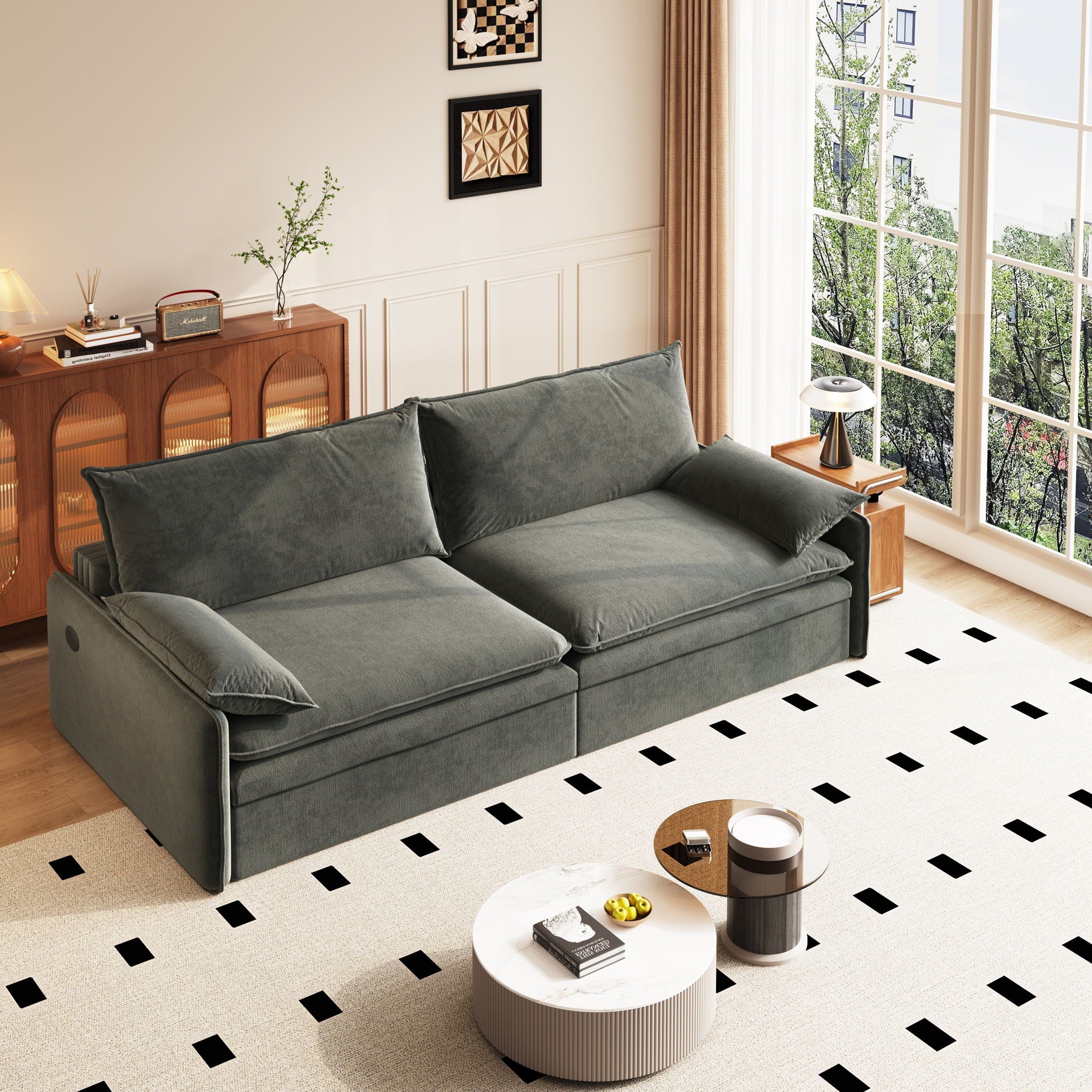 4 Seat Convertible Sleeper Sofa Bed, Modern With Storage - Image 5