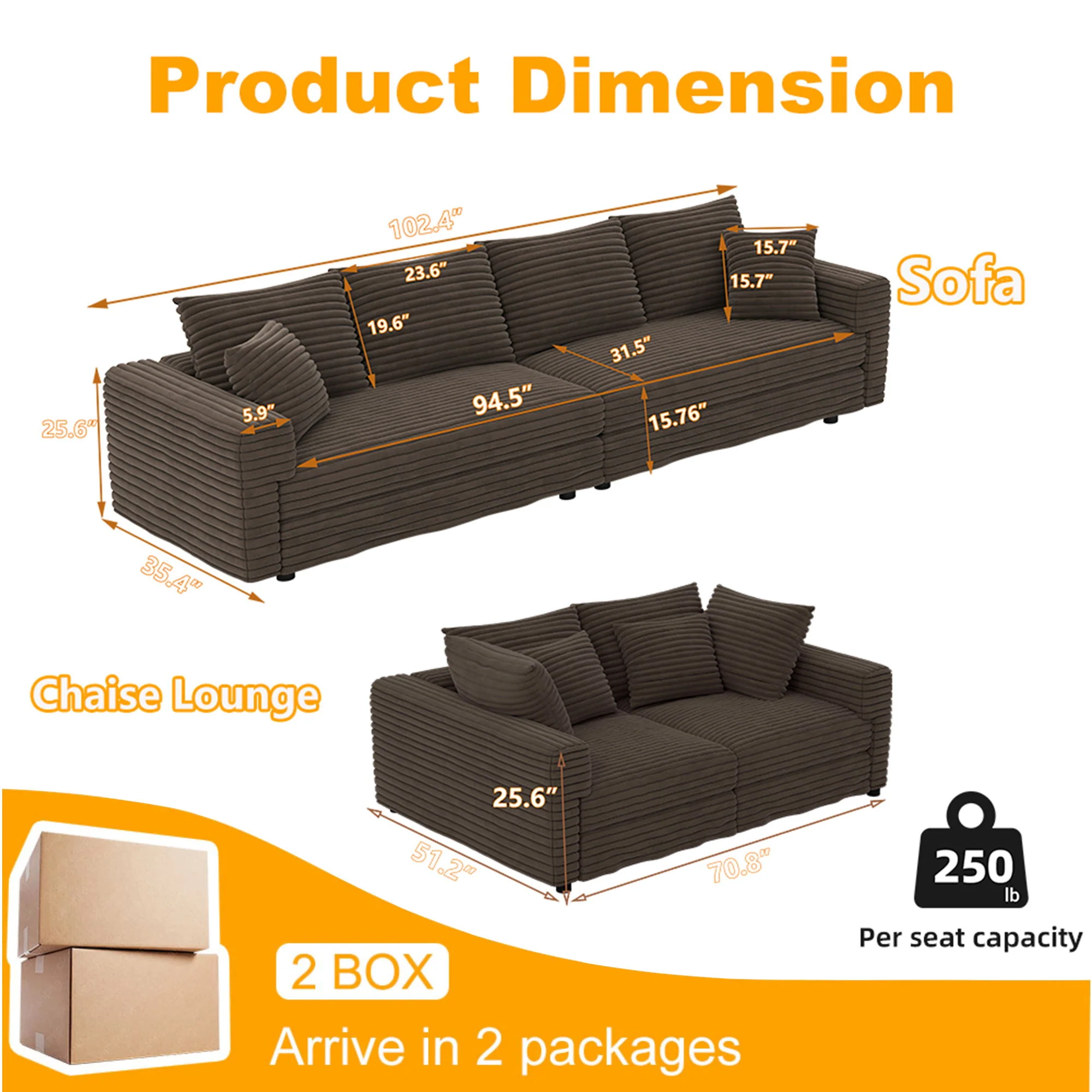 4 Seat Sofa, Deep Seat Couches With Soft Pillows - Image 8