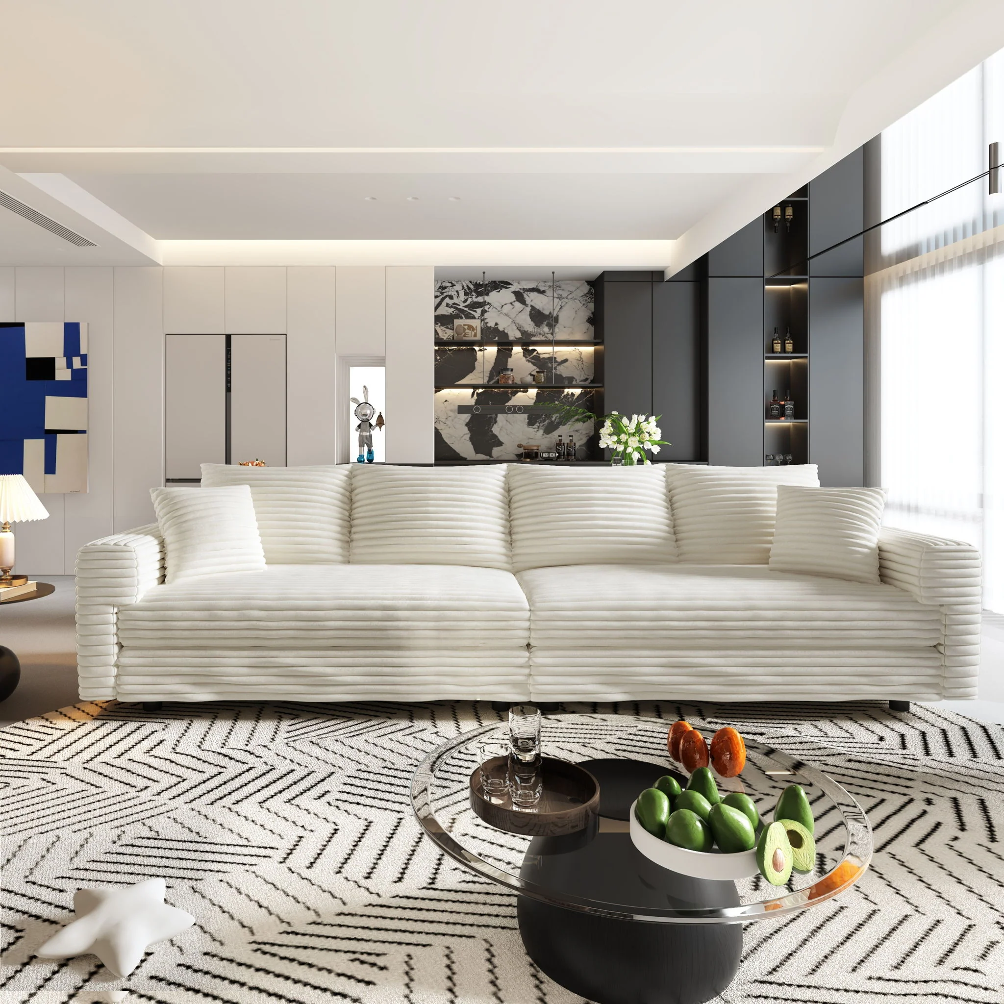 4 Seat Sofa With Soft Pillows And Movable Ottoman - Image 3