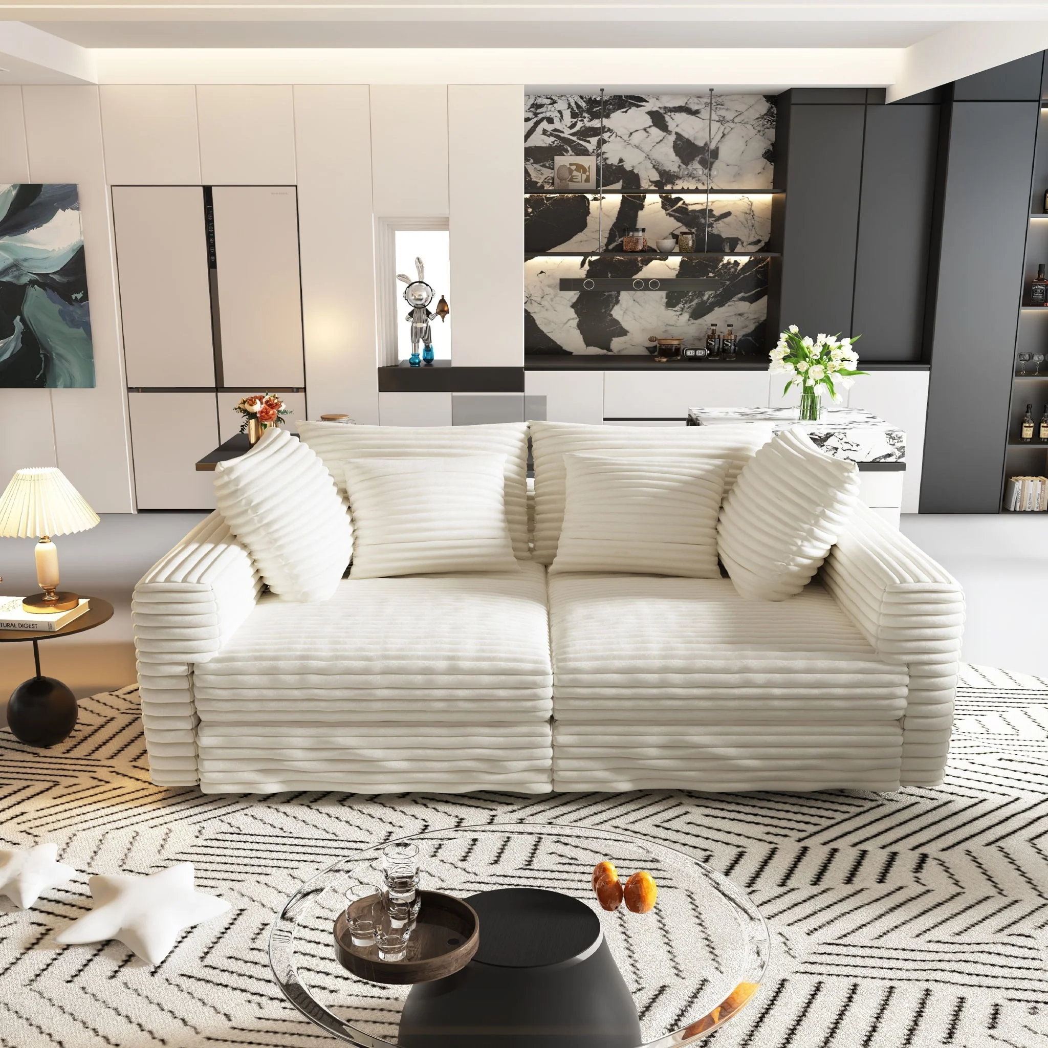 4 Seat Sofa With Soft Pillows And Movable Ottoman - Image 4