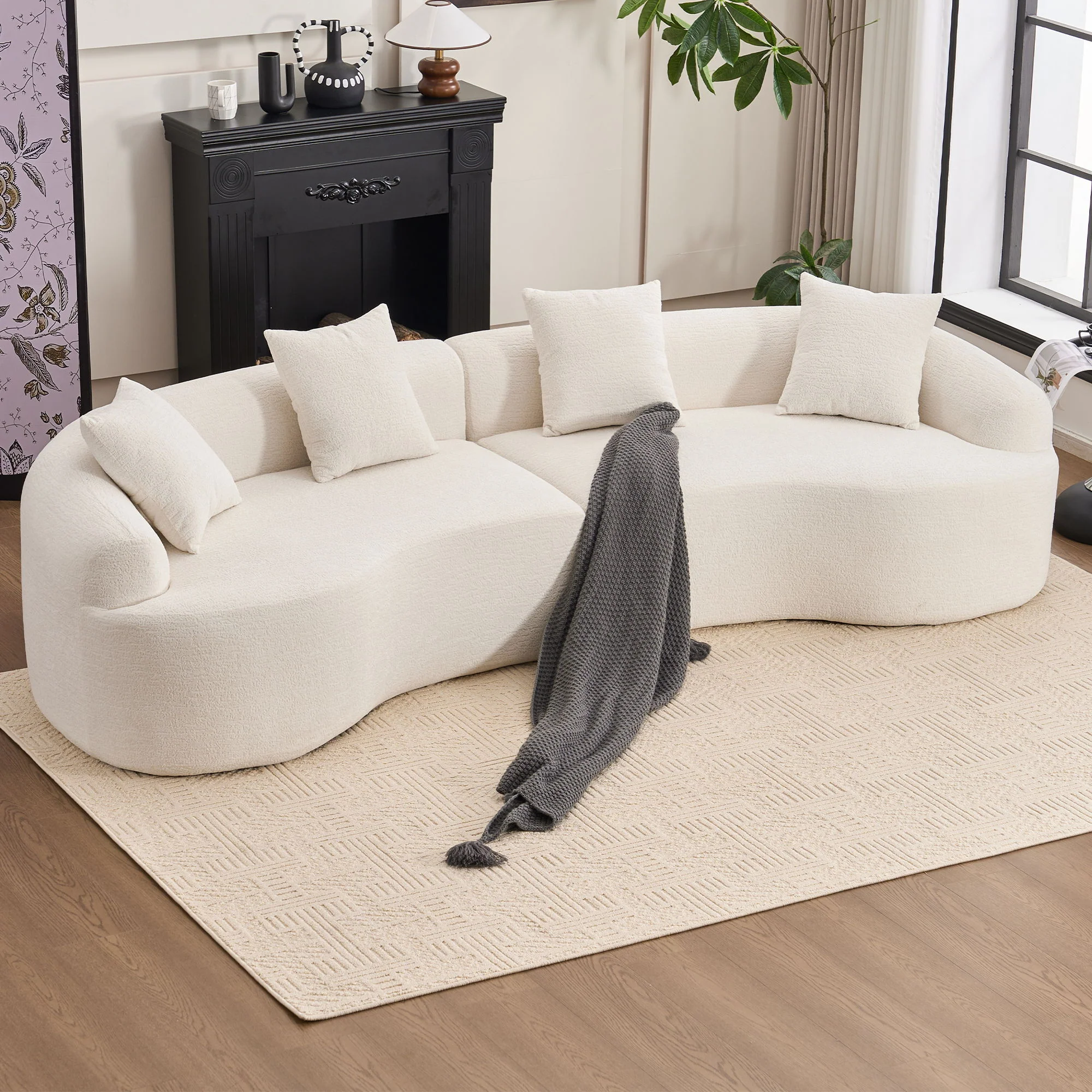 4 Seater Sofa With Fabric, 30D, 60 Hardness Full Sponge, 4 Pillow For Living Room, Home Furniture Sleeper Sectional Sofa For Apartment - Image 6