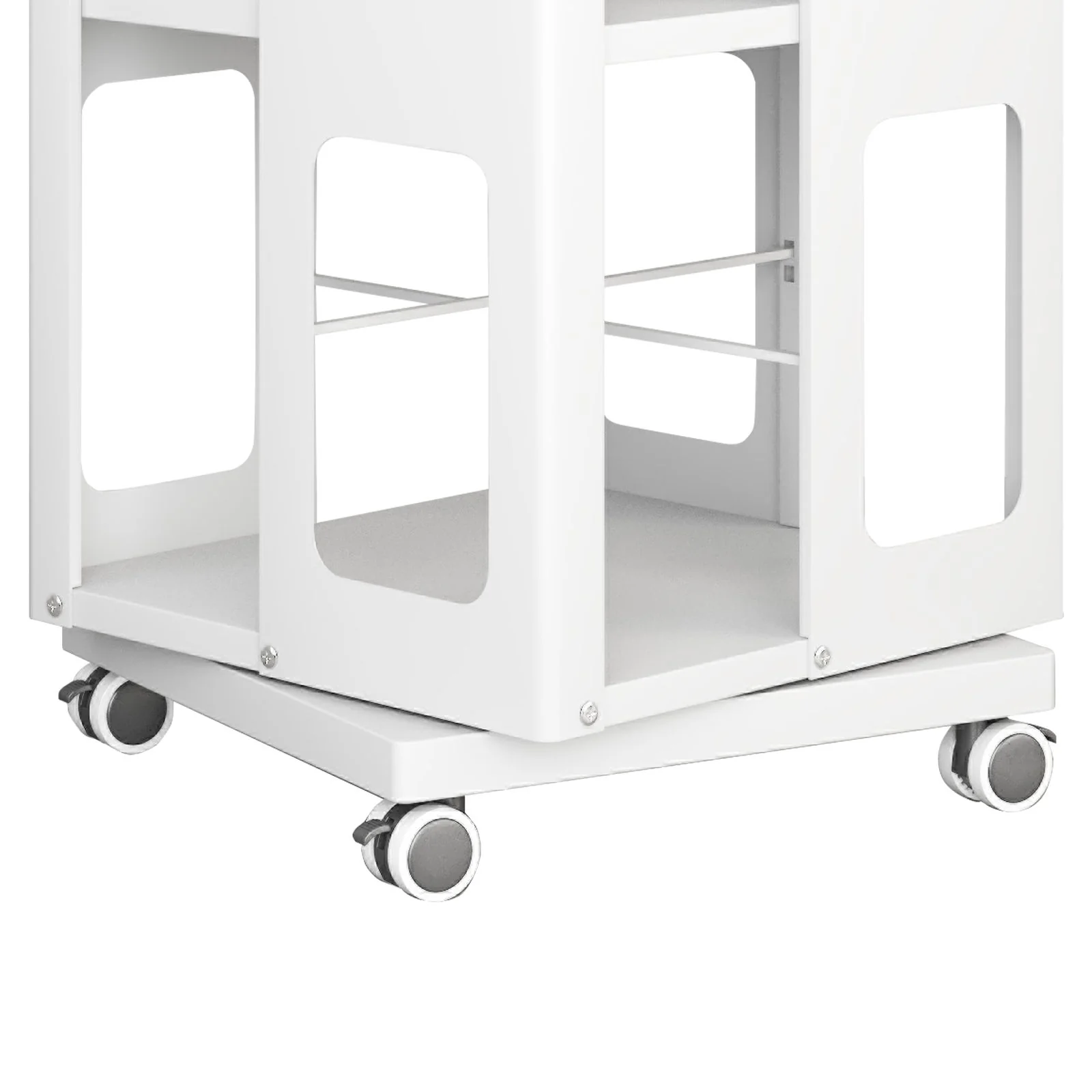 4 Tier All Steel Rotating Bookshelf With 360° Wheels, Large Size Sturdy & Spacious Book Rack, New Style Bookshelf - White - Image 3