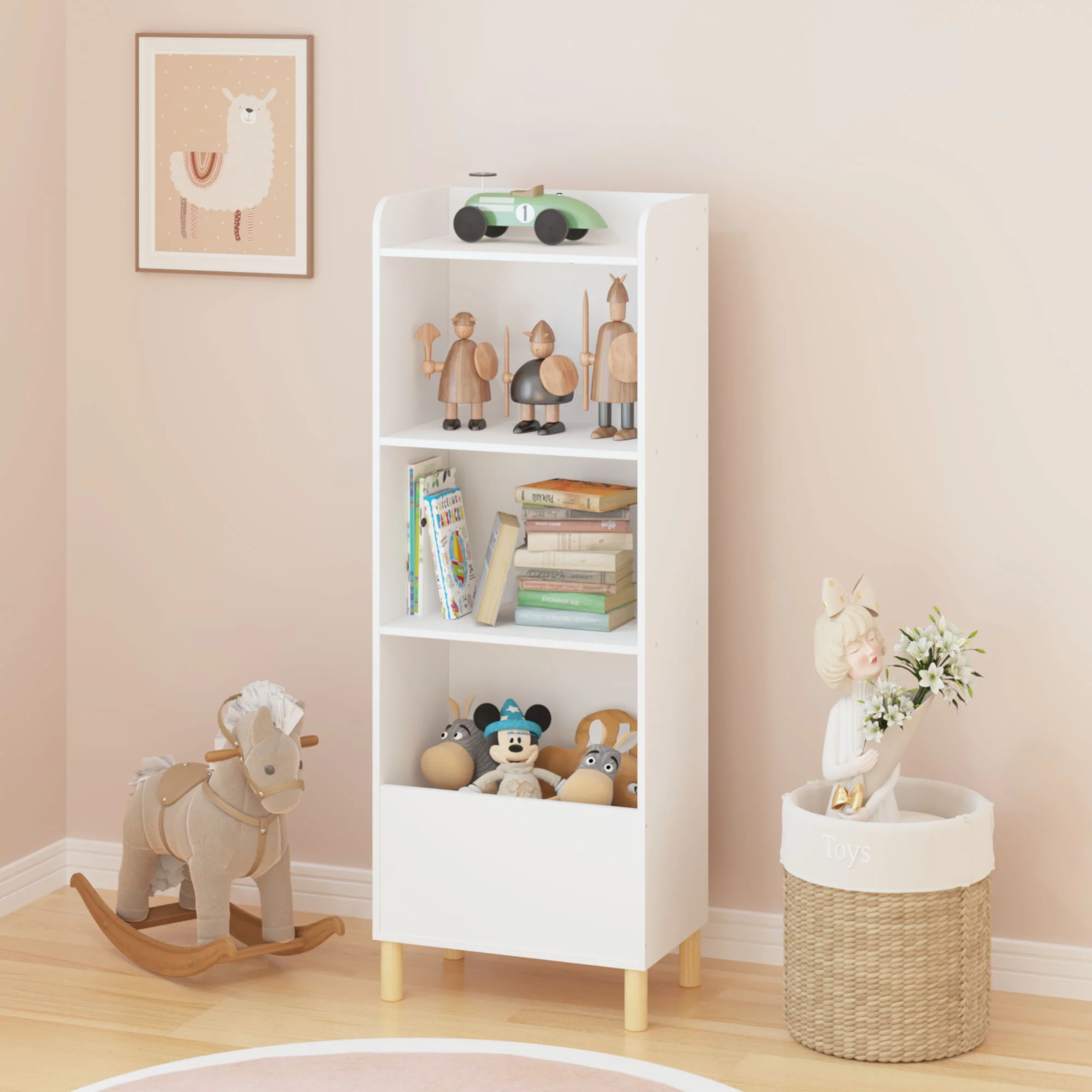 4 Tier Bookcase, Book Display With Safety Restraint, Storage Cabinet For Playroom - White - Image 8