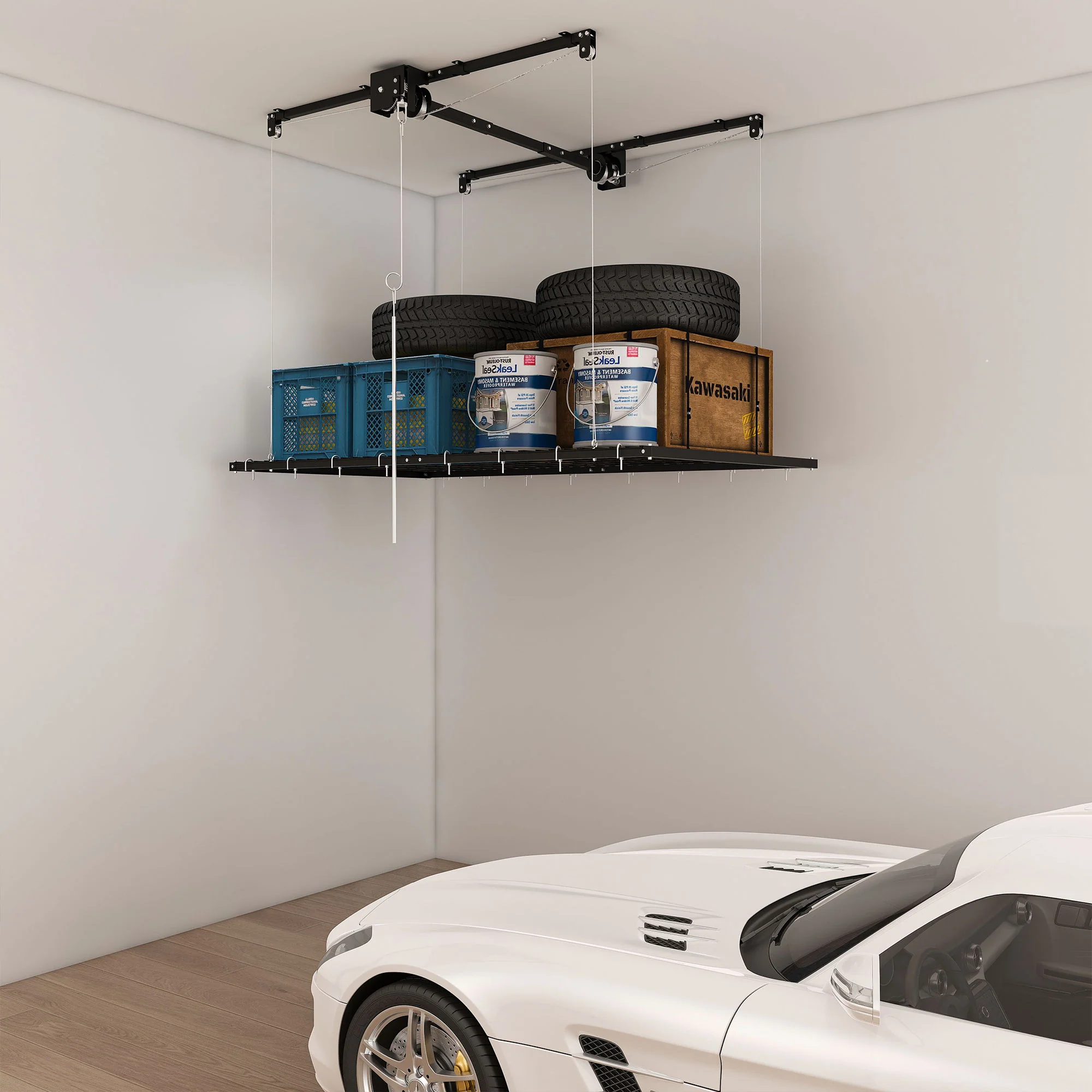 4 X 8 Ft Overhead Garage Storage Rack - Black - Image 5