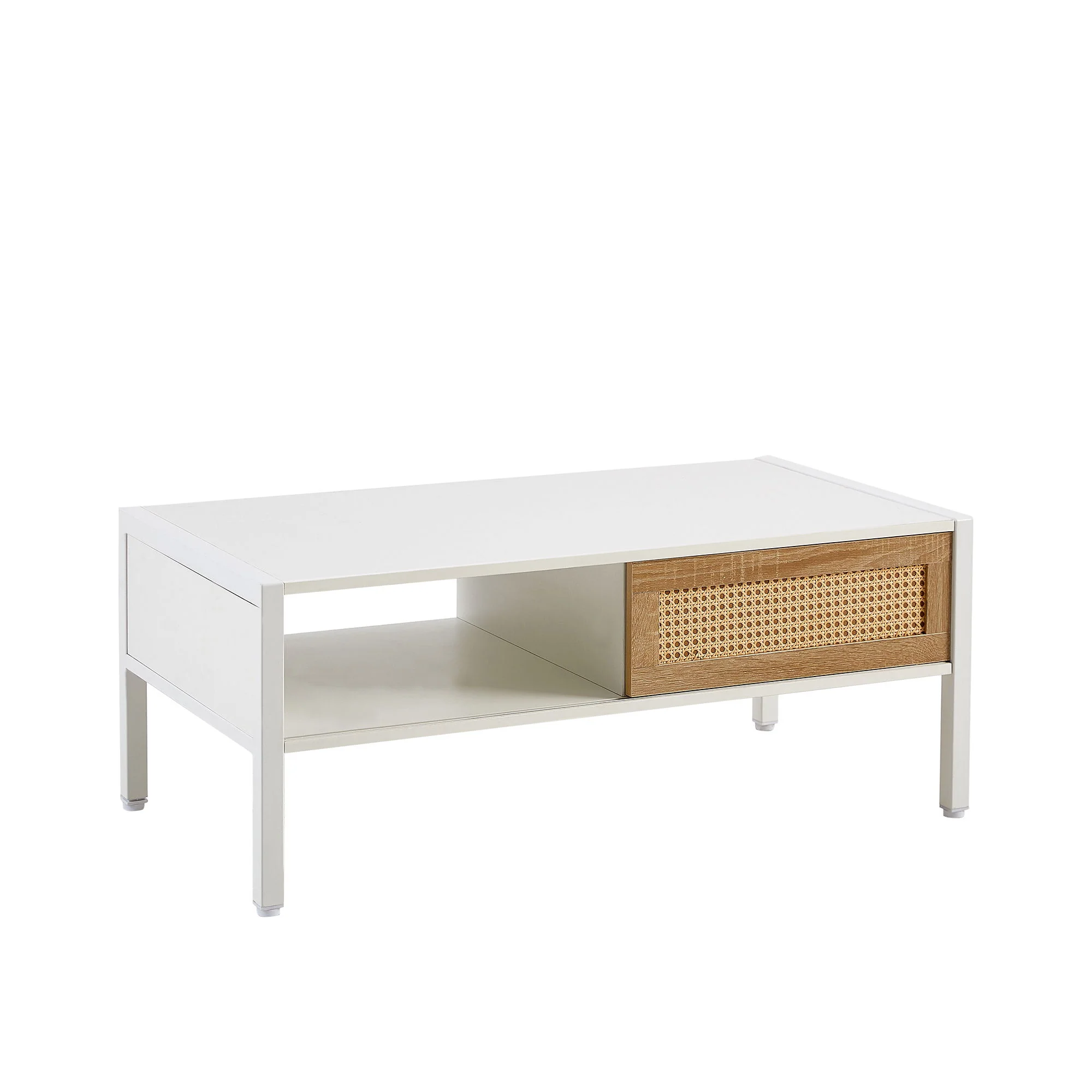 40.16" Rattan Coffee Table, Sliding Door For Storage, Metal Legs, Modern Table For Living Room - Image 17