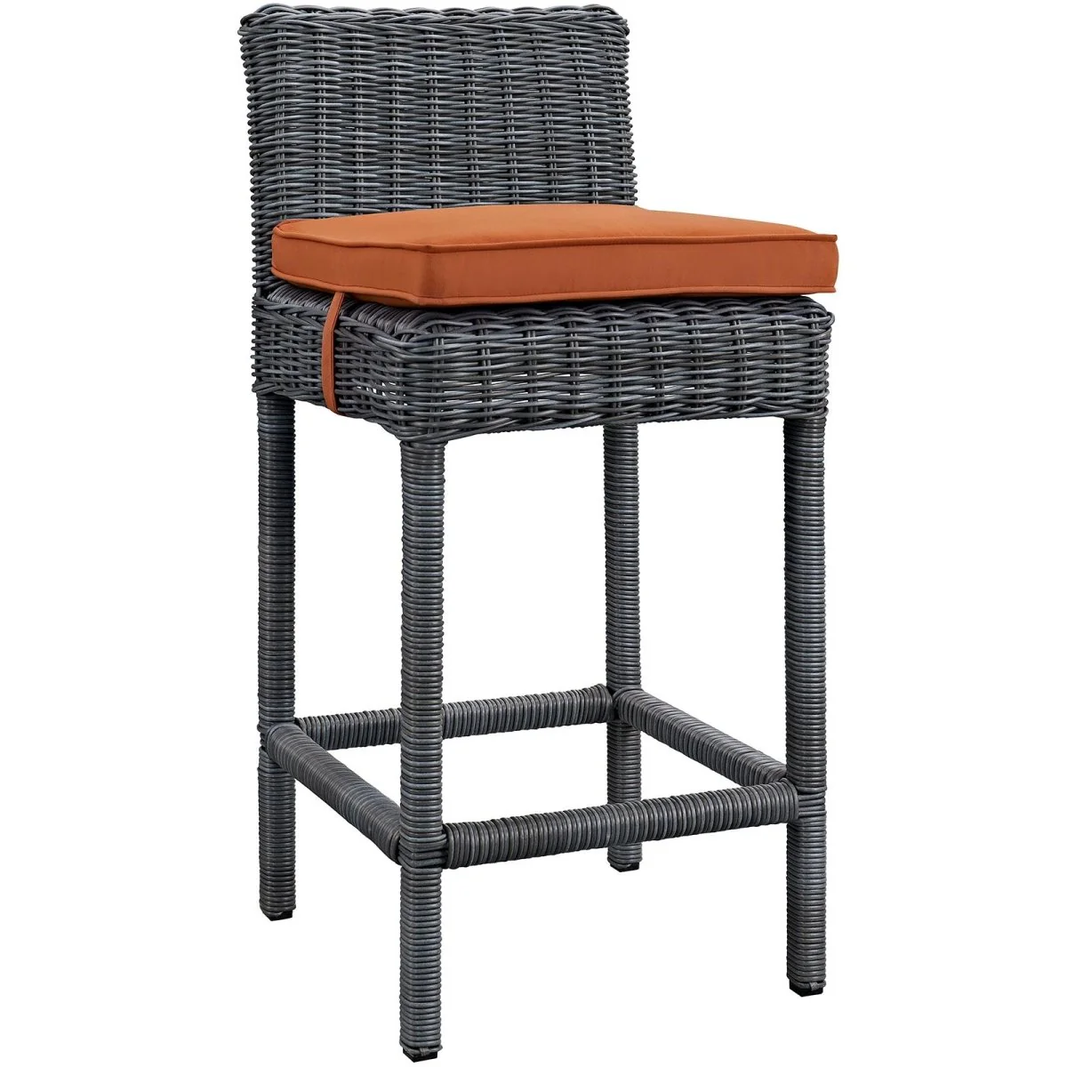 40" Gray Wicker Outdoor Patio Bar Stool with Upholstered Seat and Woven Wicker Frame