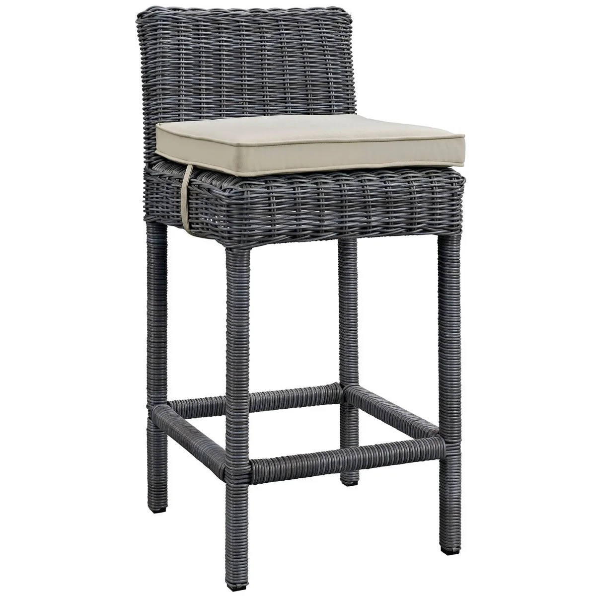 40" Gray Wicker Outdoor Patio Bar Stool with Upholstered Seat and Woven Wicker Frame - Image 5