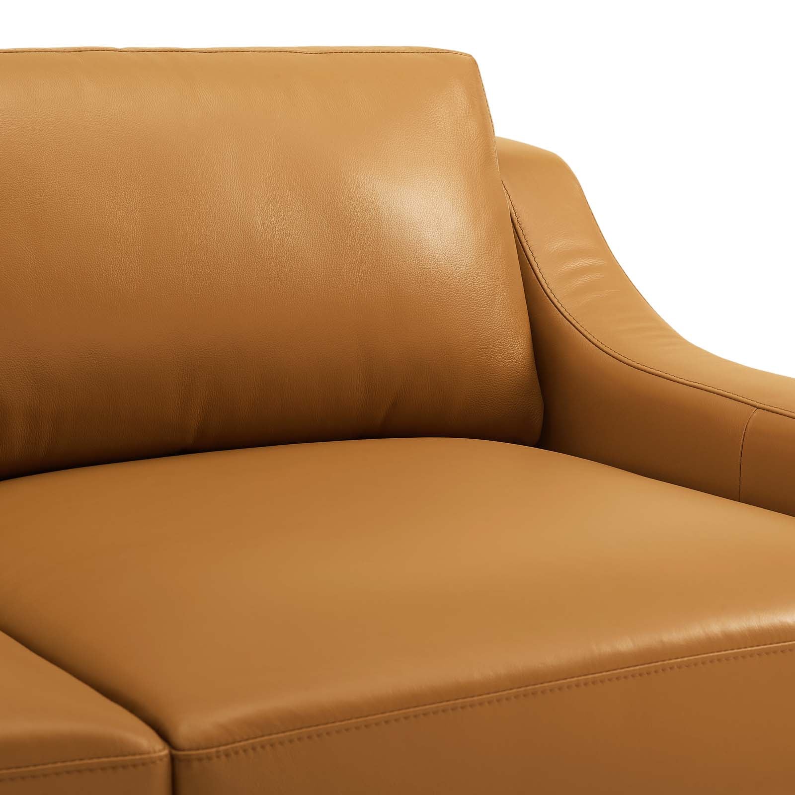40 Inch Leather Armchair with Polished Stainless Steel Base in Tan - Image 3