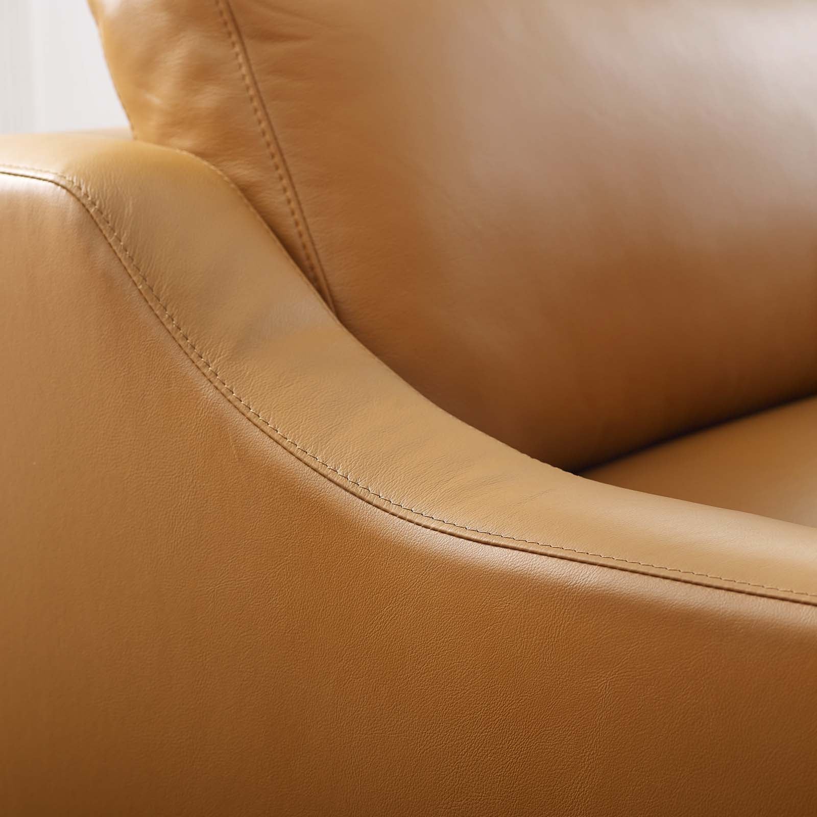 40 Inch Leather Armchair with Polished Stainless Steel Base in Tan - Image 4