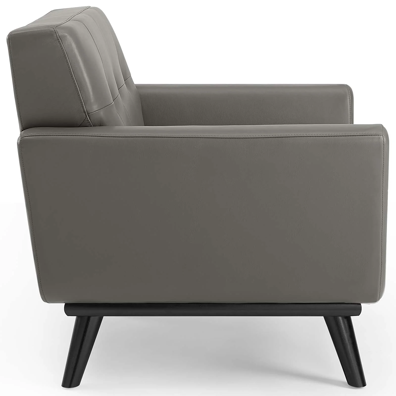 40 Inch Mid-Century Modern Top-Grain Leather Accent Armchair with Splayed Wood Legs - Image 3