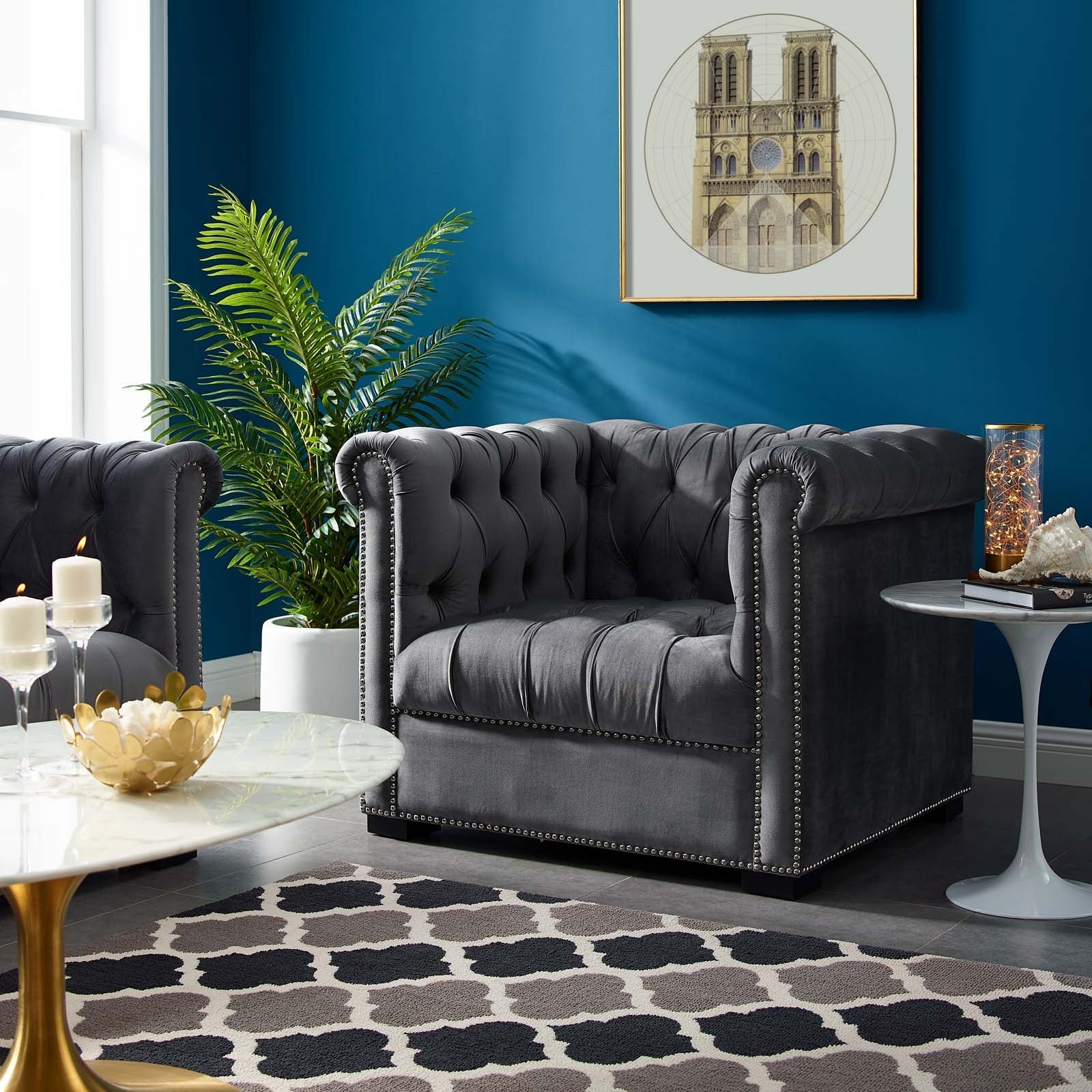 40 Inch Performance Velvet Button Tufted Chesterfield Armchair - Image 5