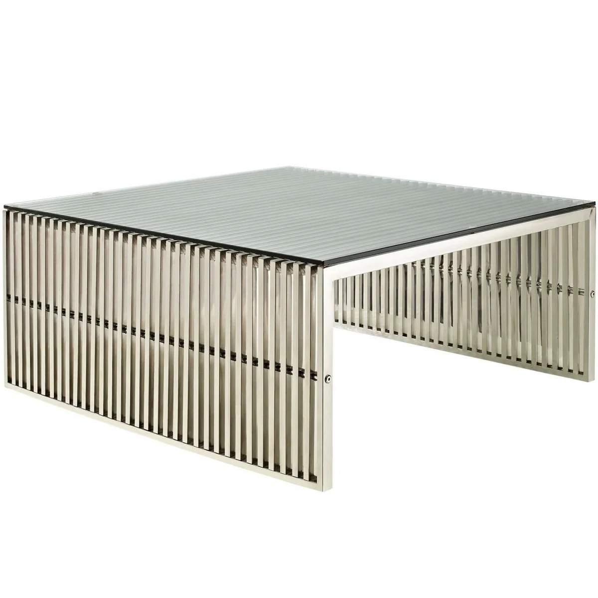 40 Inch Square Tubular Stainless Steel Coffee Table in Silver