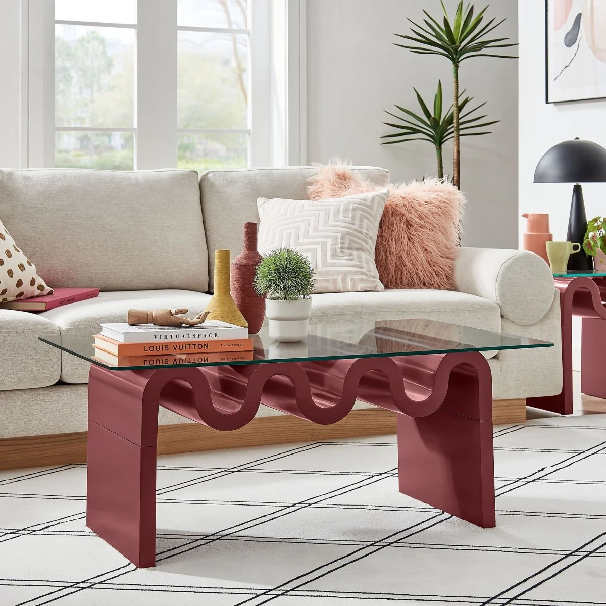 40 Inch Wave-Shaped Glass Top Coffee Table - Image 21