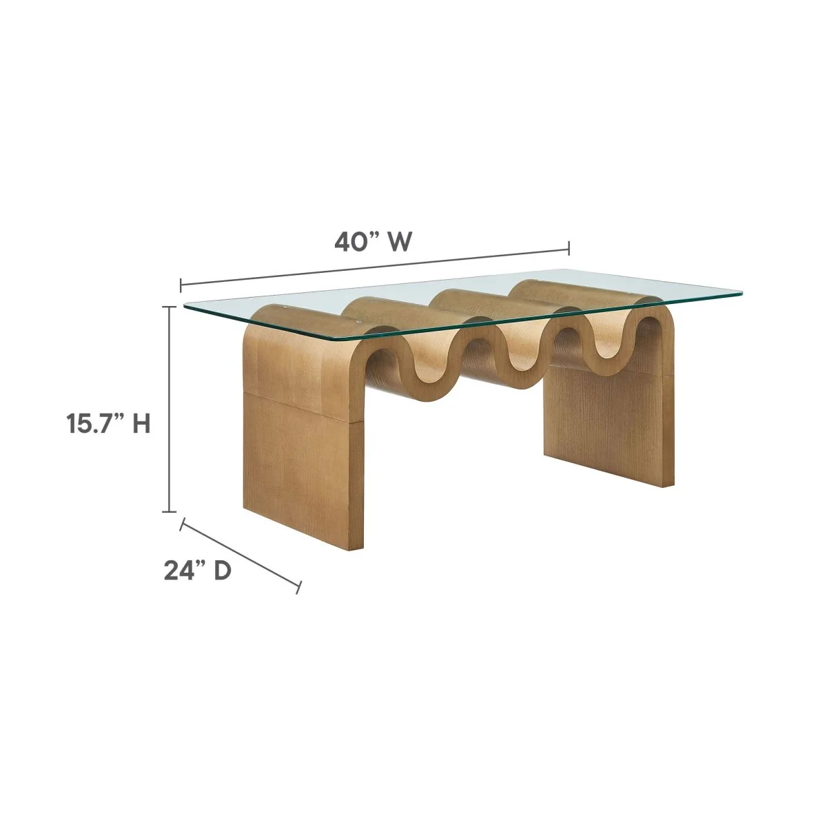 40 Inch Wave-Shaped Glass Top Coffee Table - Image 3