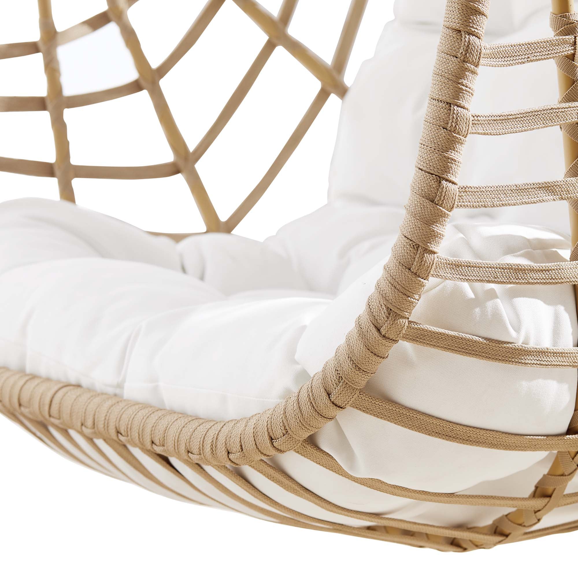 40" Natural and White Wicker Rattan Outdoor Swing Chair Without Stand - Image 7