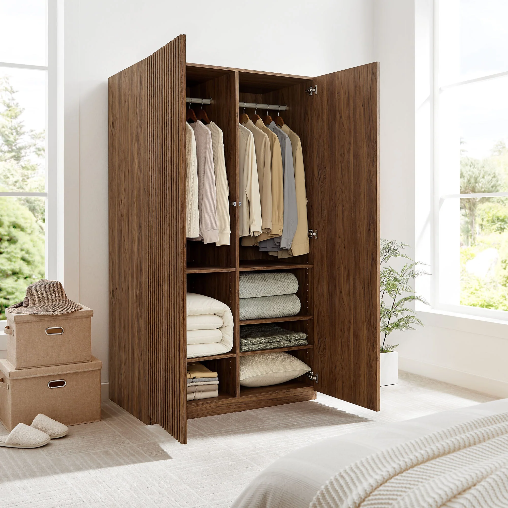 40" Slatted 2-Door Freestanding Wardrobe Closet - Image 11