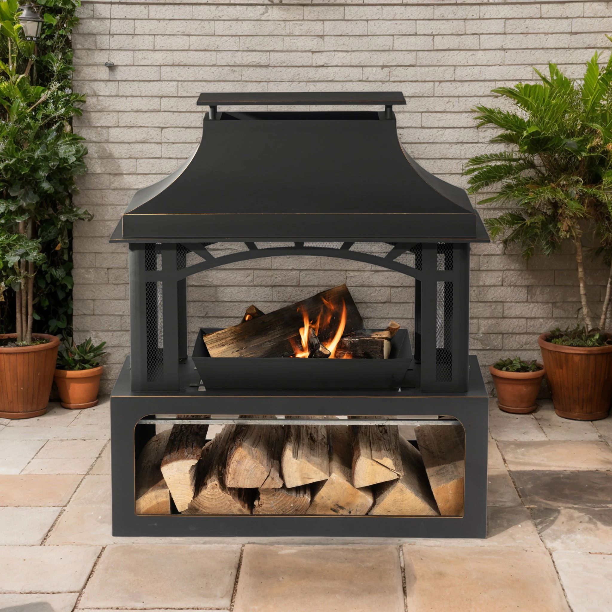 Fireplace, 50000 Btu Fire Pit, Wood Burning Chimney For Outside - Black - Image 2