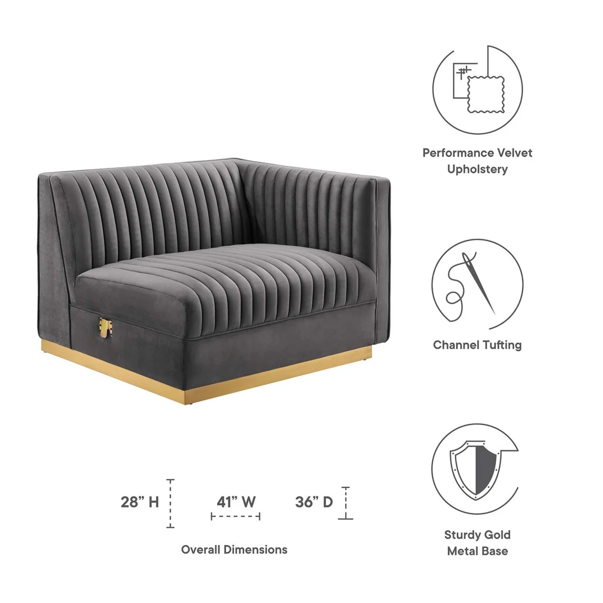 41 Inch Channel Tufted Performance Velvet Modular Sectional Sofa Right-Arm Chair - Image 8