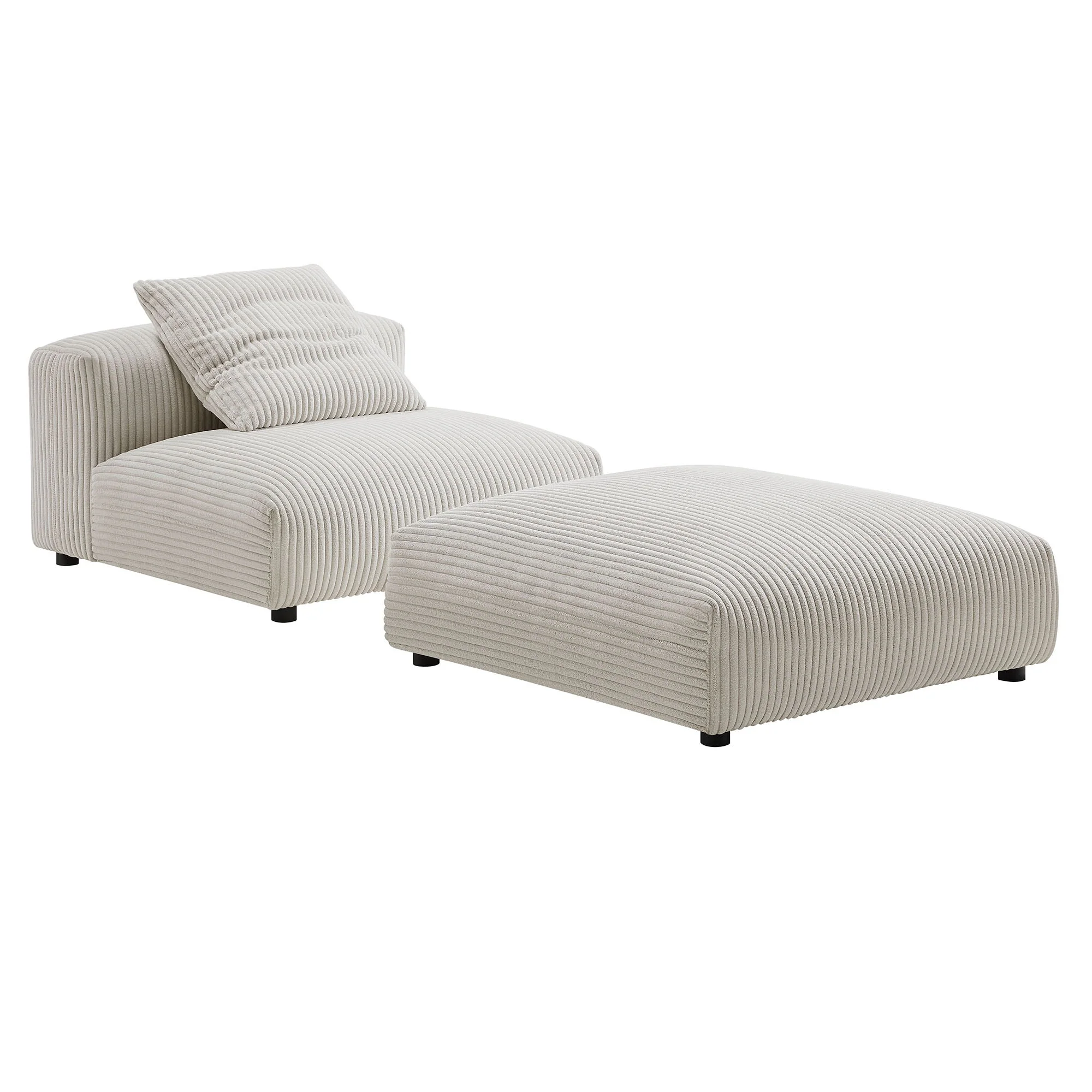 41 Inch Modular Corduroy Upholstered Armless Chair and Ottoman Set