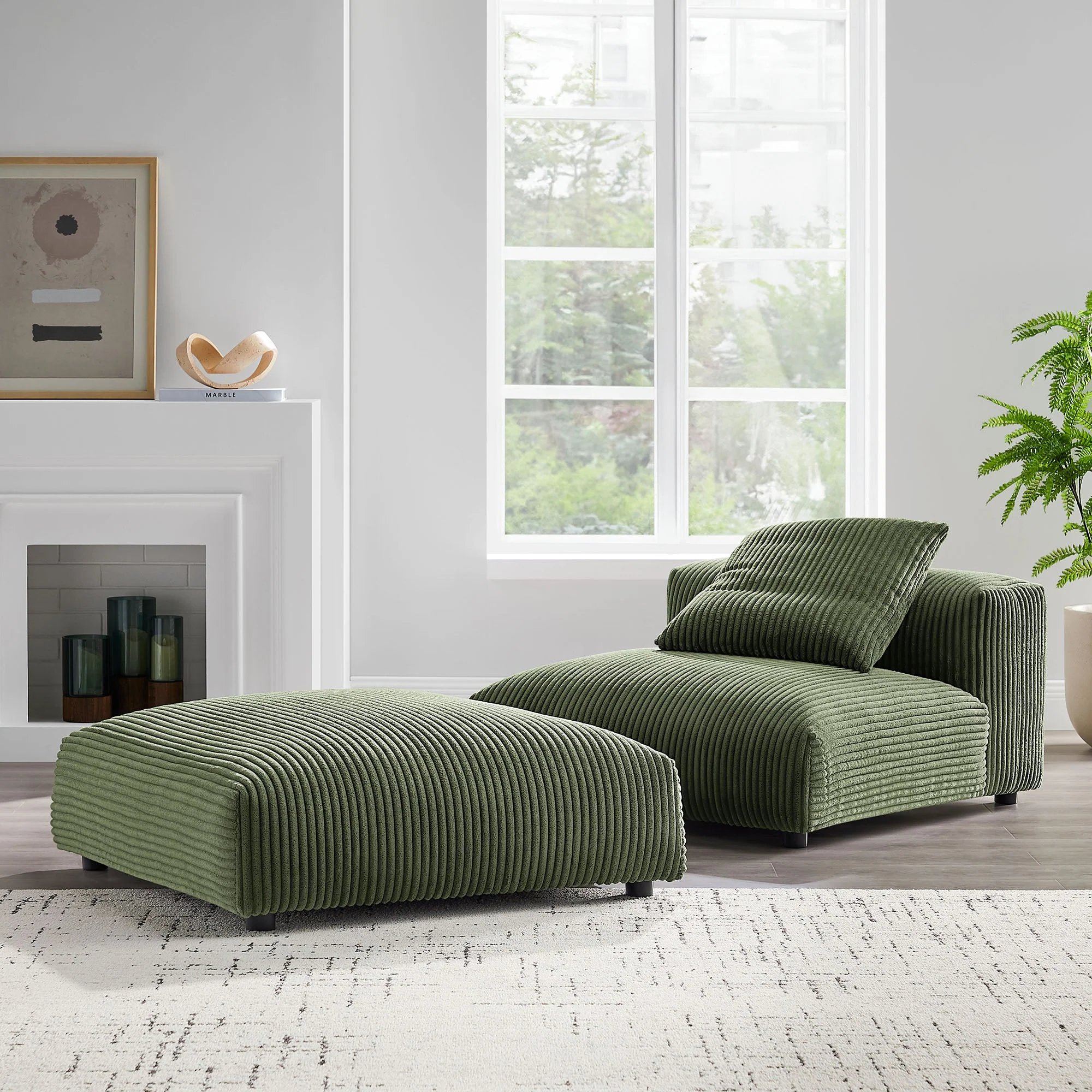 41 Inch Modular Corduroy Upholstered Armless Chair and Ottoman Set - Image 12