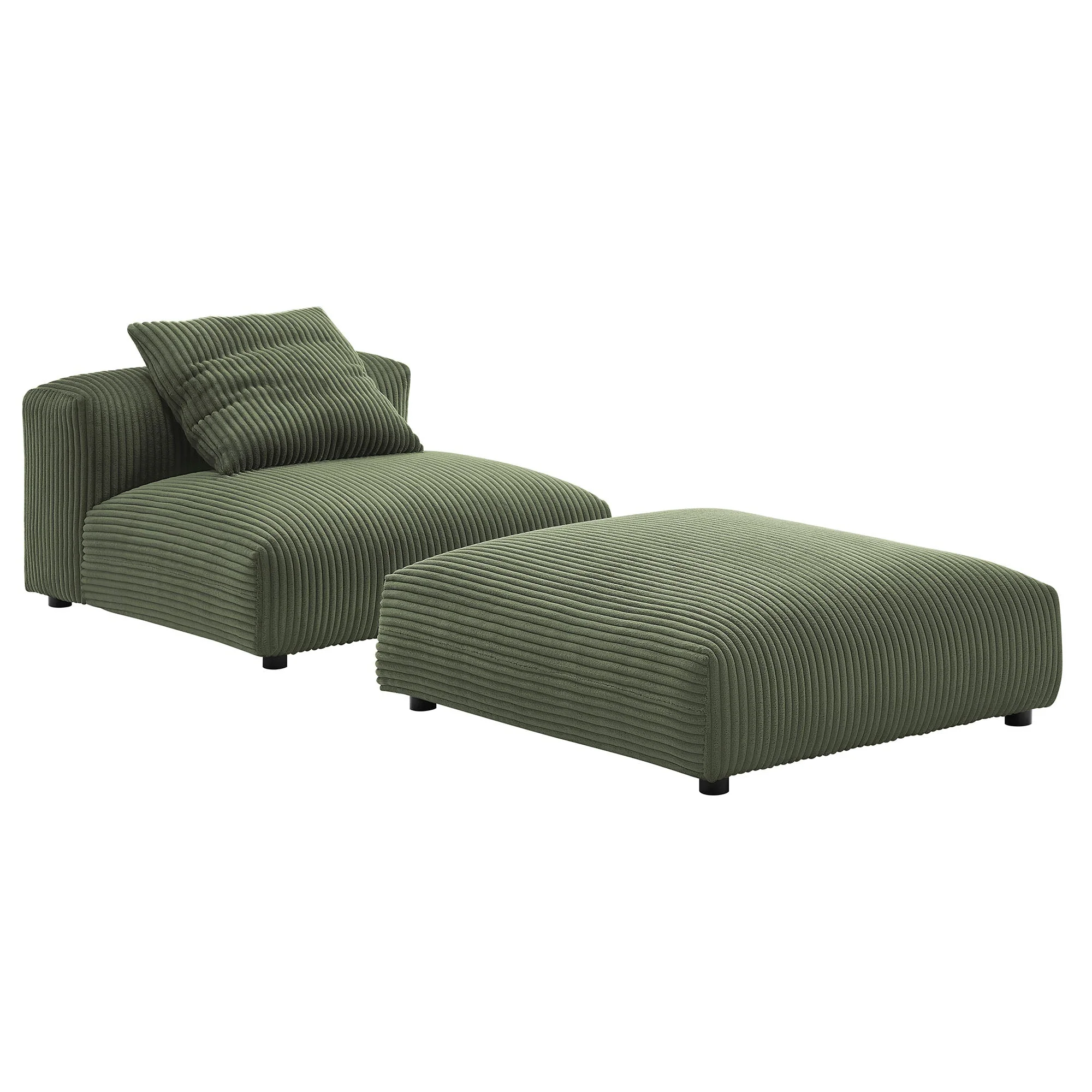 41 Inch Modular Corduroy Upholstered Armless Chair and Ottoman Set - Image 7