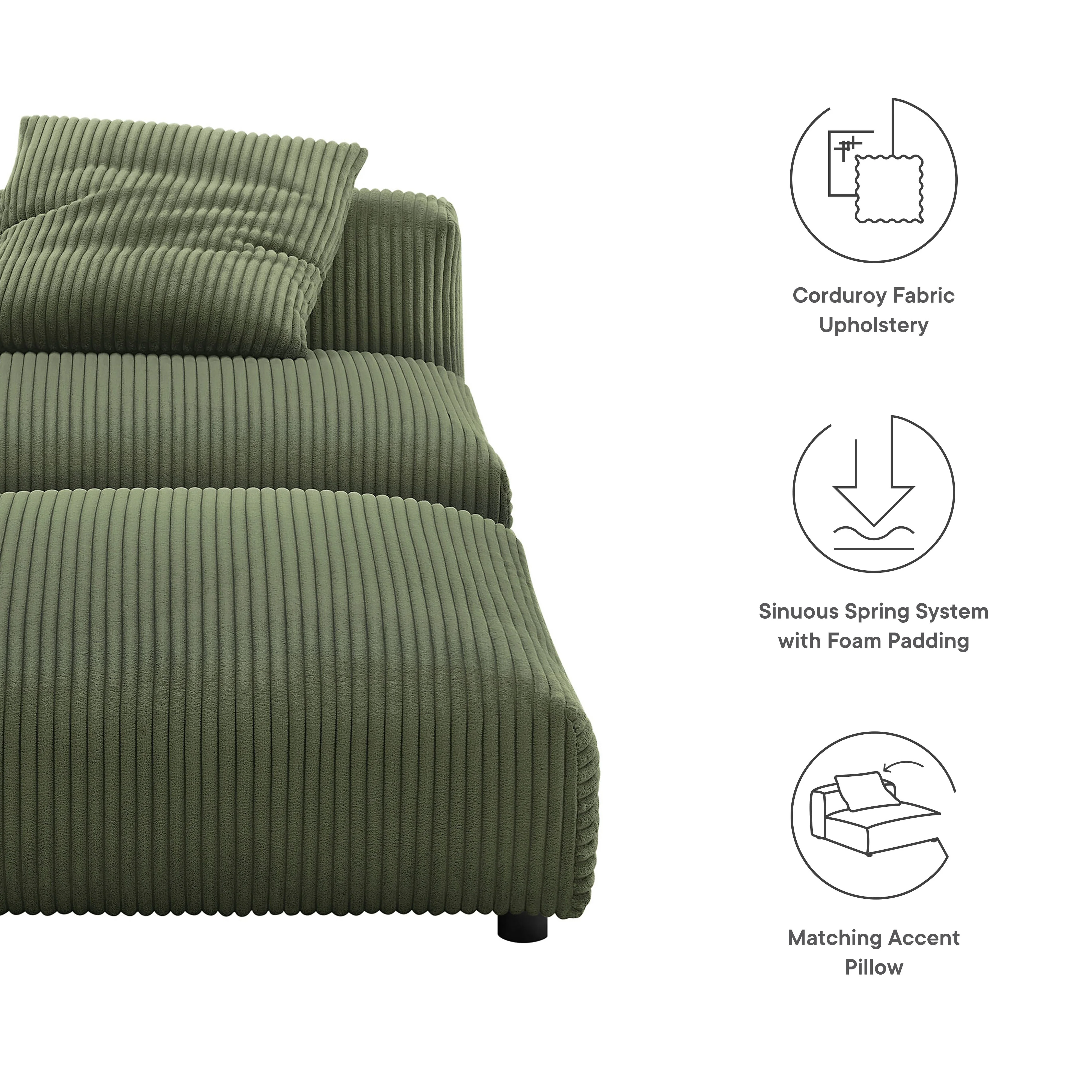 41 Inch Modular Corduroy Upholstered Armless Chair and Ottoman Set - Image 8