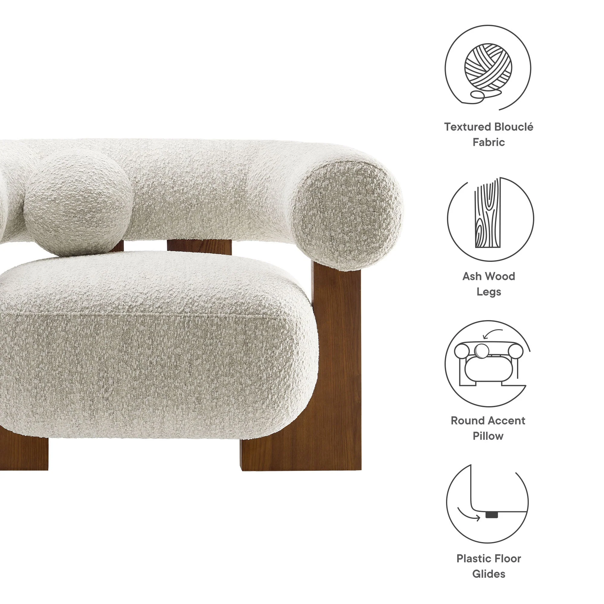 41 Inch Oversized Boucle Fabric Chair with U-Shaped Back - Image 9
