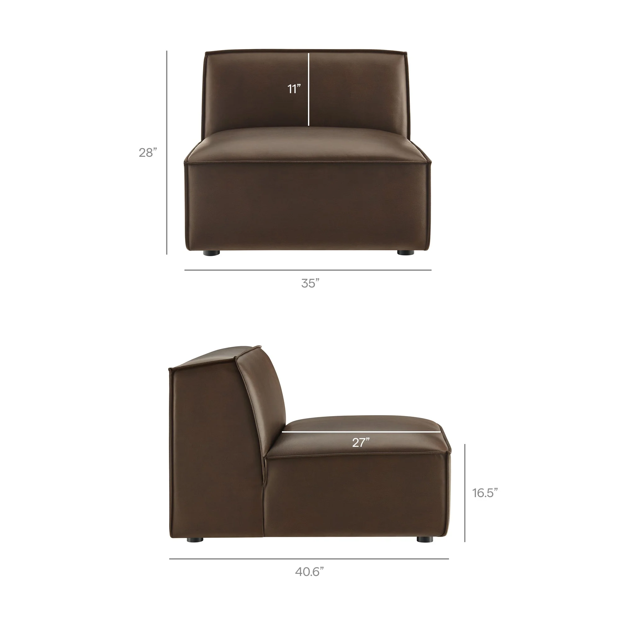41 Inch Vegan Leather Armless Modular Sectional Chair - Image 10