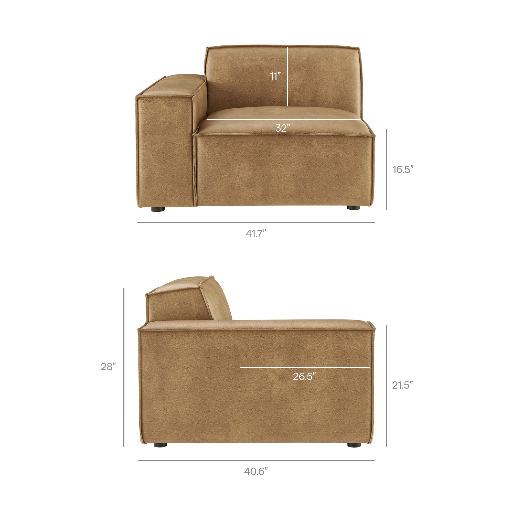 42 Inch Left-Facing Vegan Leather Modular Sectional Armchair - Image 3