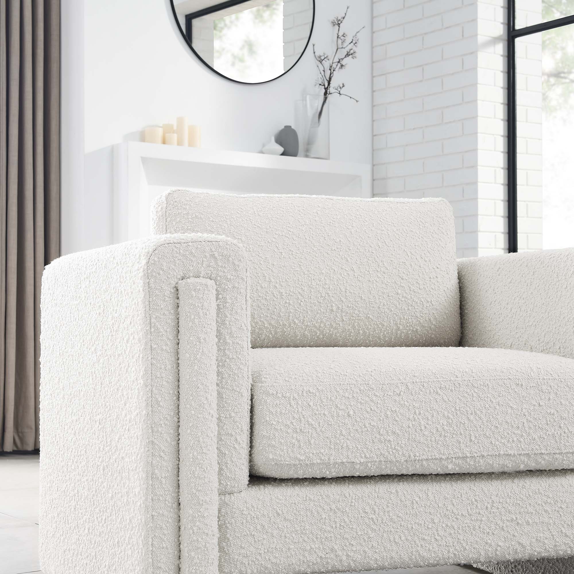 42 Inch Modern Boucle Fabric Accent Armchair with Pocket Coil Springs and Removable Cushions - Image 4