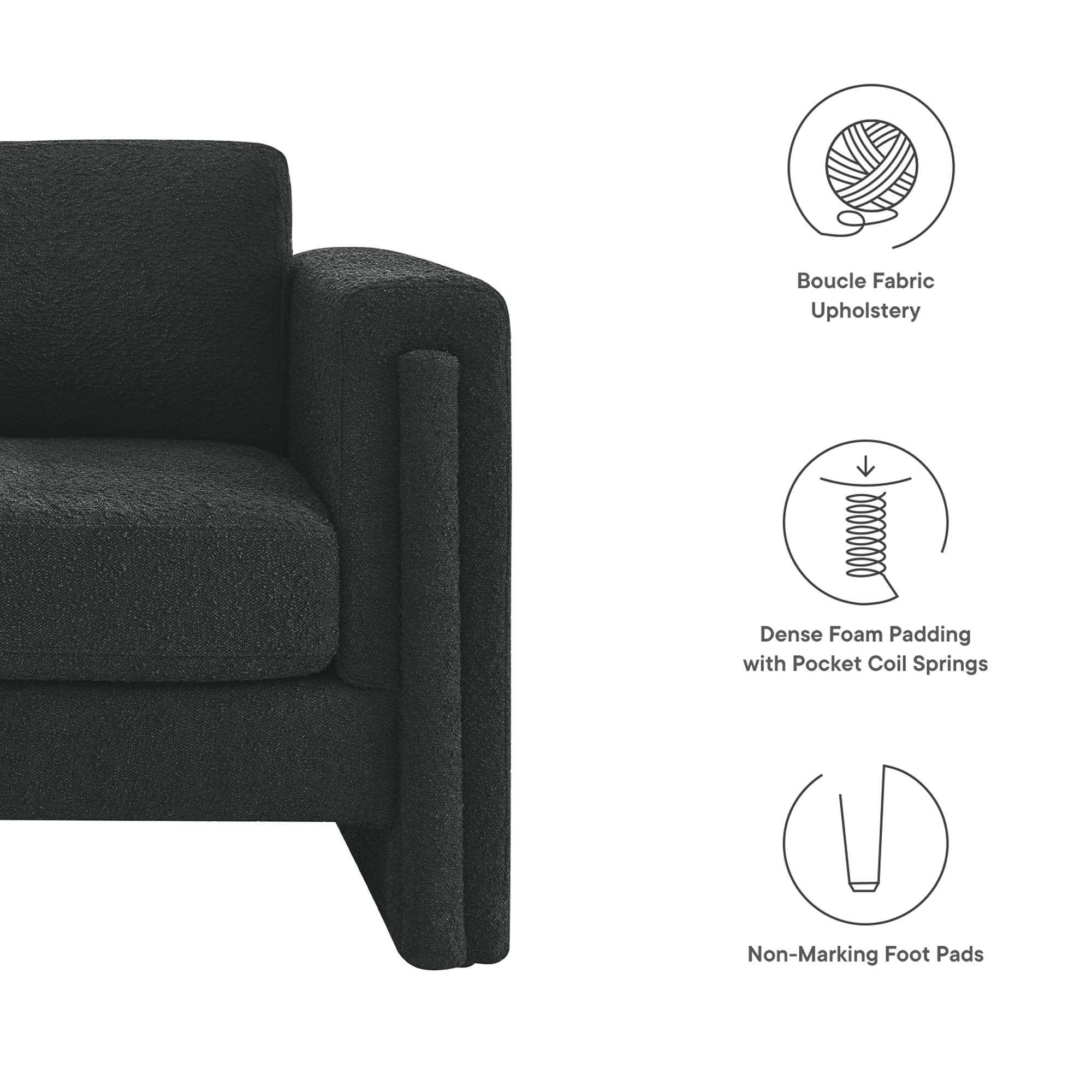 42 Inch Modern Boucle Fabric Accent Armchair with Pocket Coil Springs and Removable Cushions - Image 9