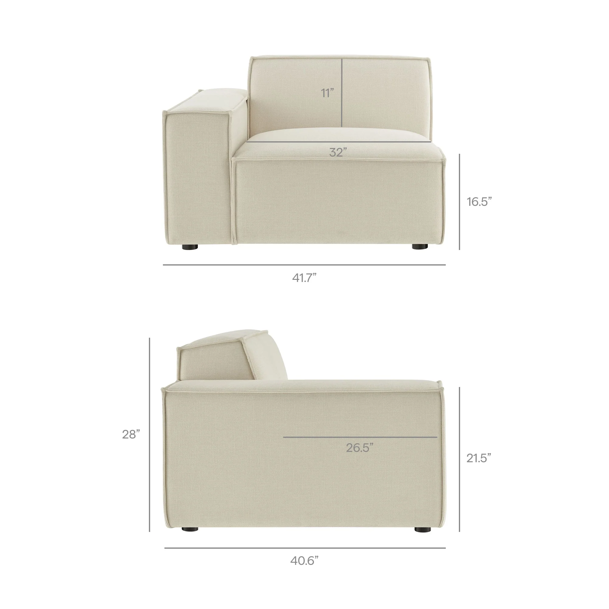 42 Inch Performance Fabric Left-Facing Modular Sectional Armchair - Image 3