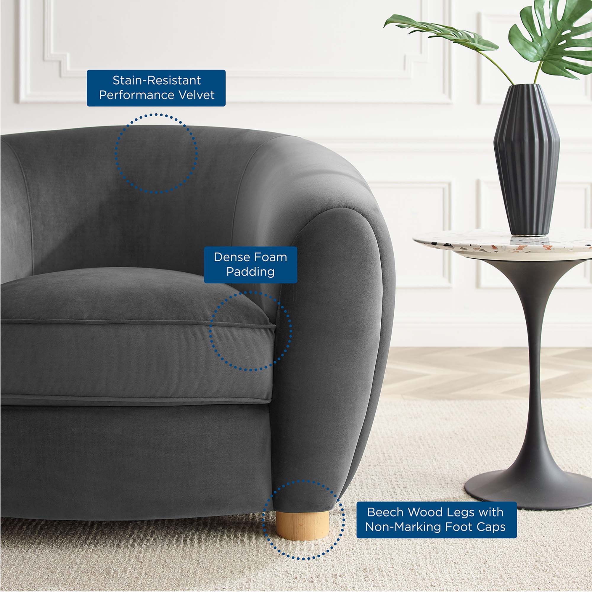 42 Inch Performance Velvet Armchair with Beech Wood Legs - Image 2