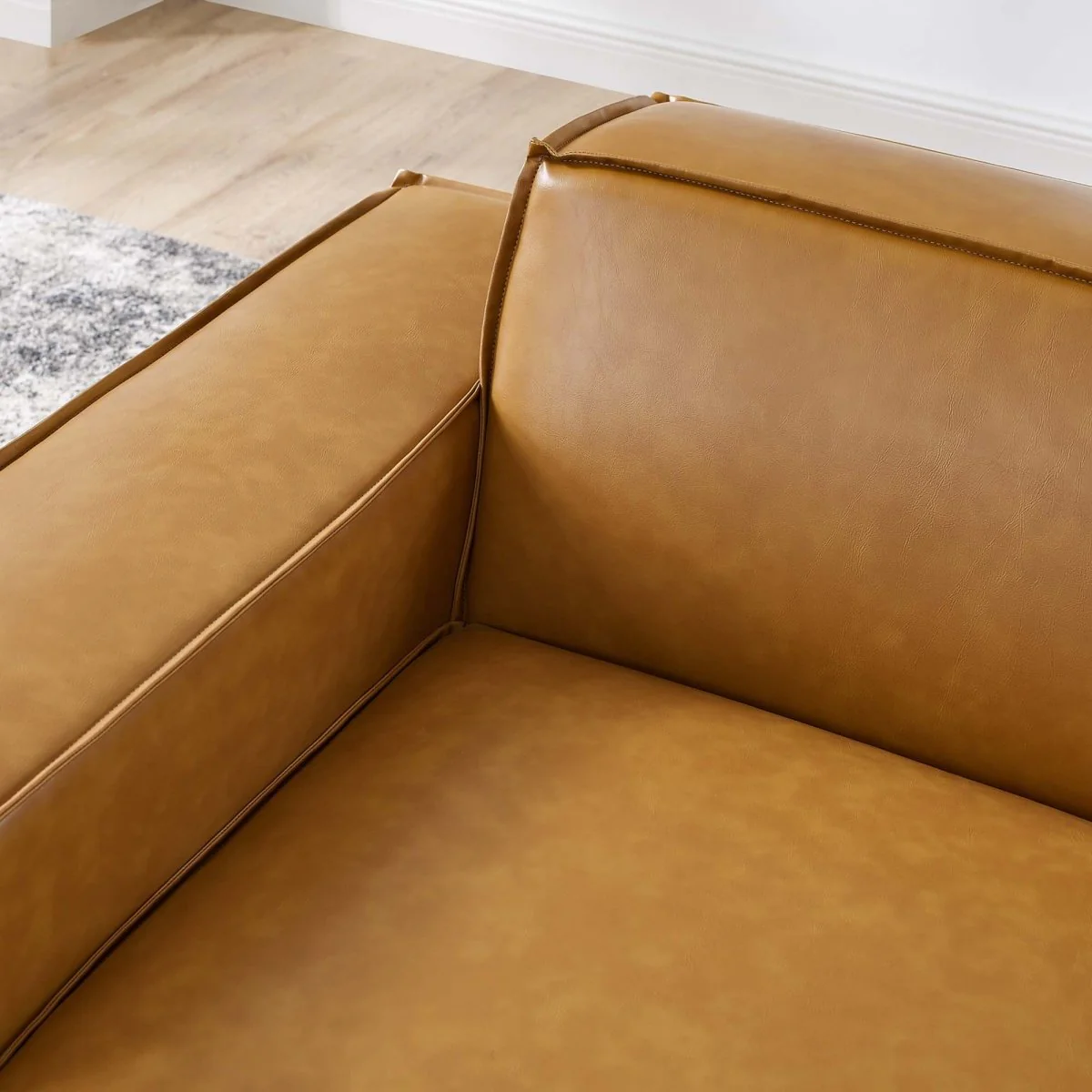42 Inch Vegan Leather Left-Arm Modular Sectional Chair in Tan - Image 2