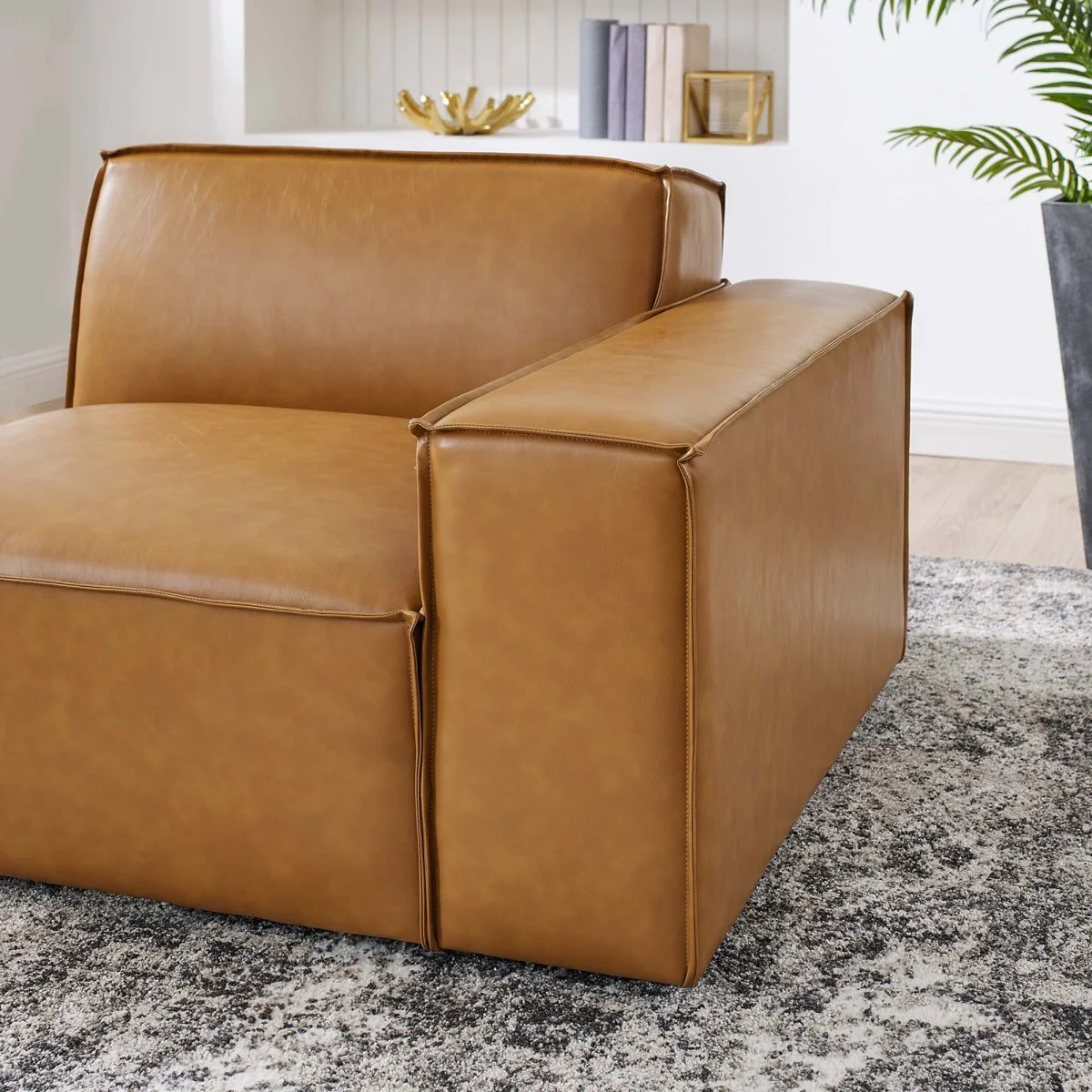 42 Inch Vegan Leather Right-Arm Modular Sectional Chair in Tan - Image 2