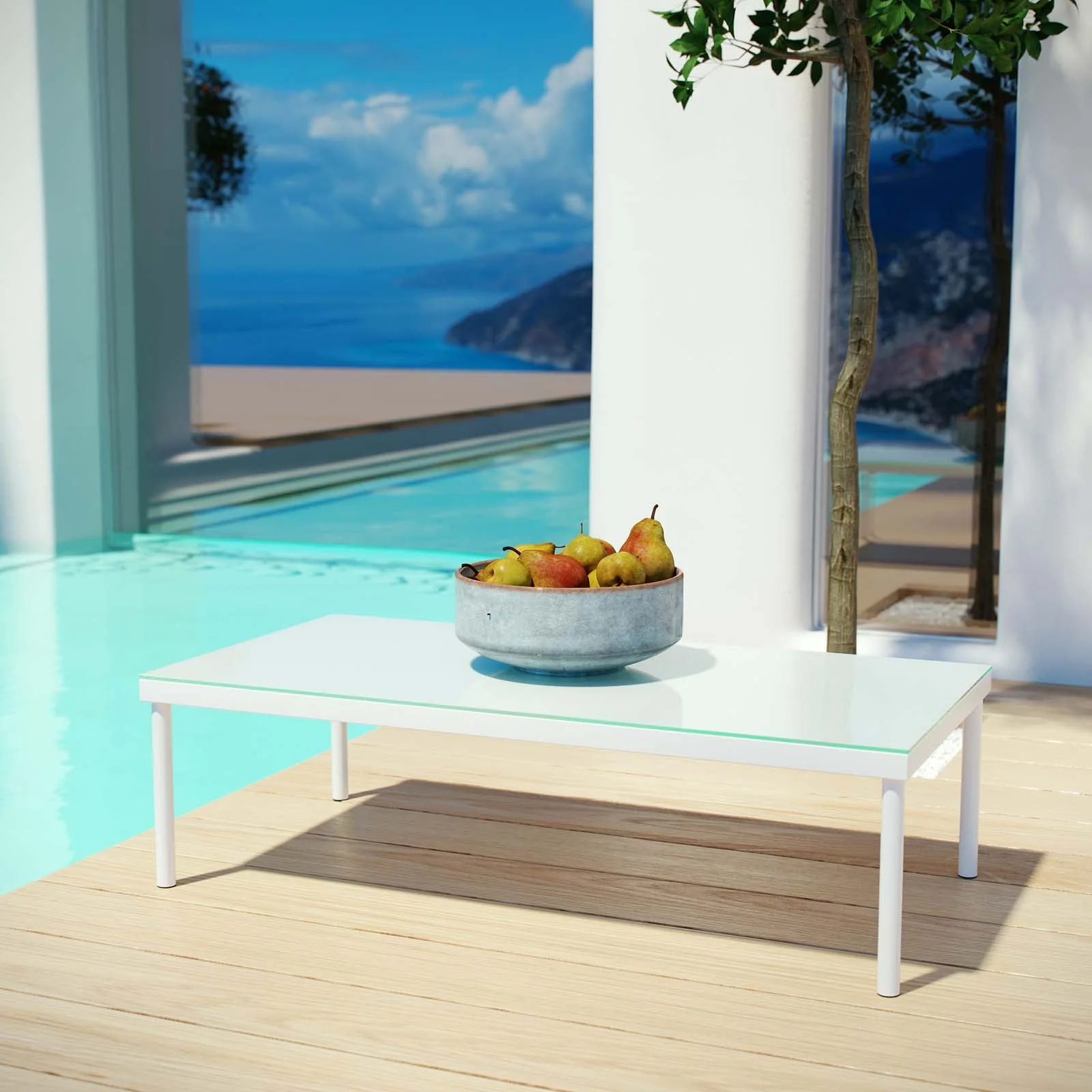 42" White Aluminum Outdoor Patio Coffee Table - Image 4