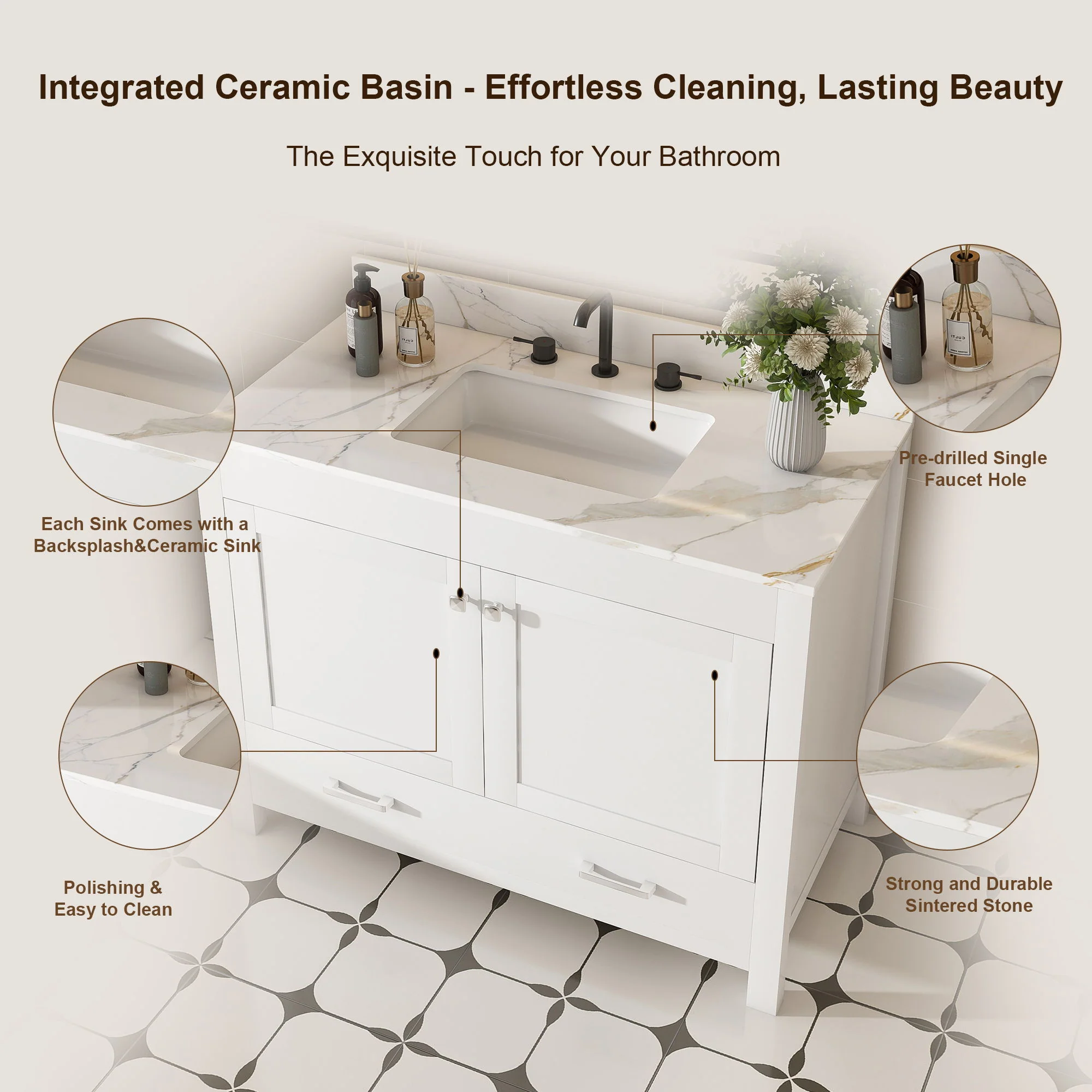 43" Bathroom Vanity, Multi Functional Cabinet With Doors And Drawer - White - Image 5