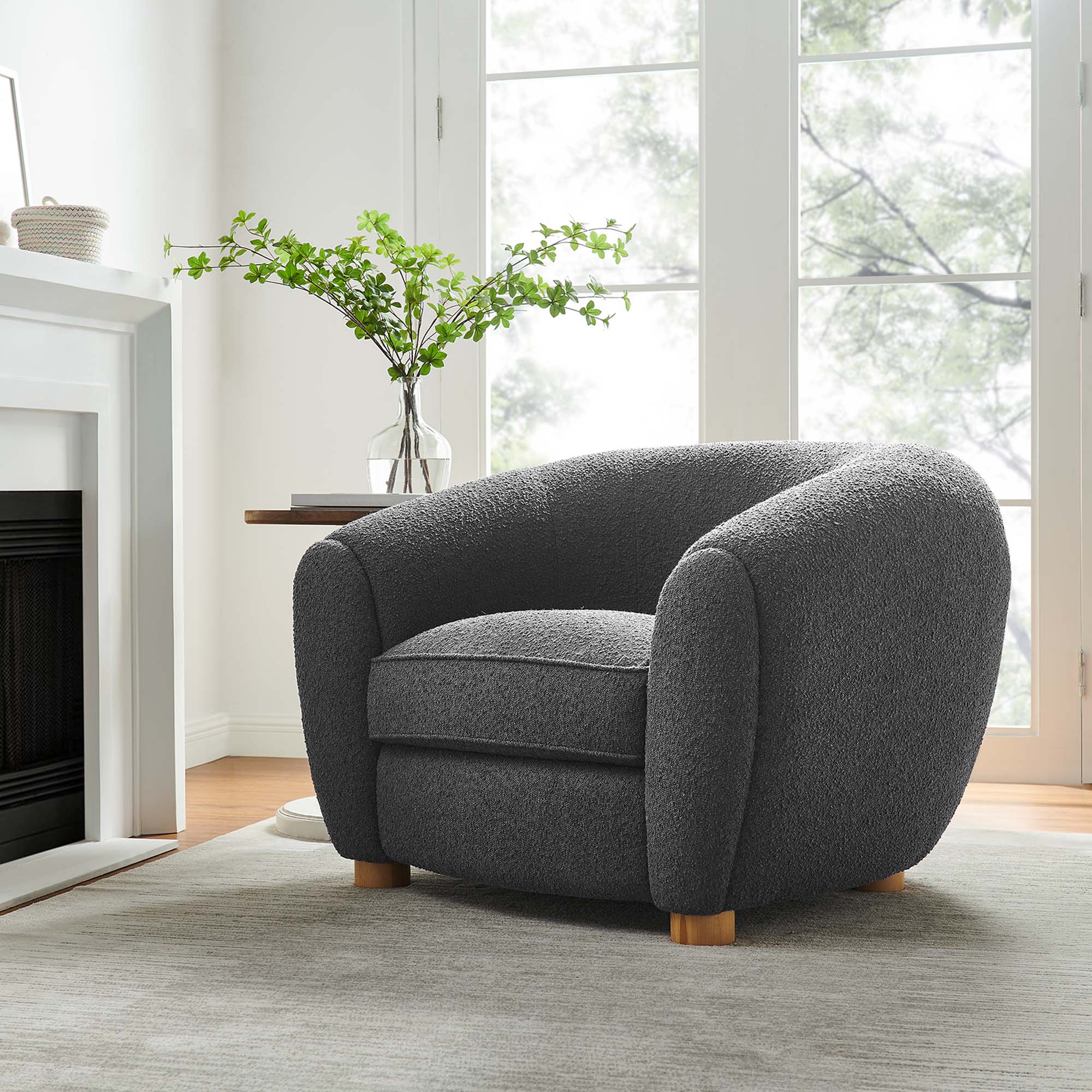 43 Inch Boucle Fabric Armchair in Charcoal - Image 6