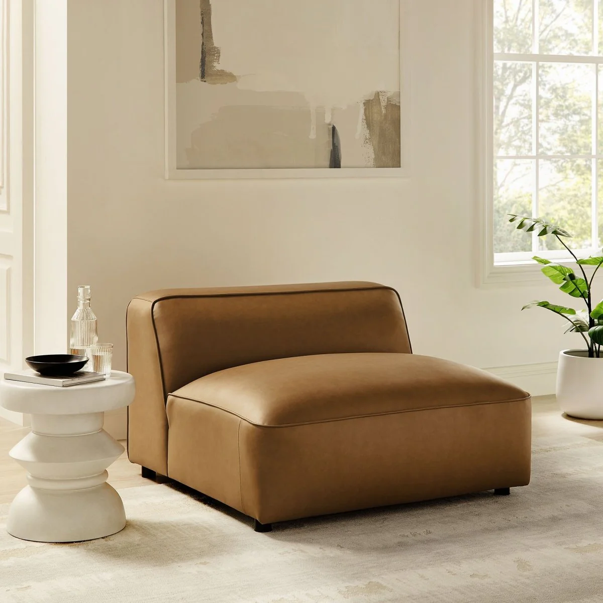 43 Inch Vegan Leather Armless Modular Sectional Chair - Image 9