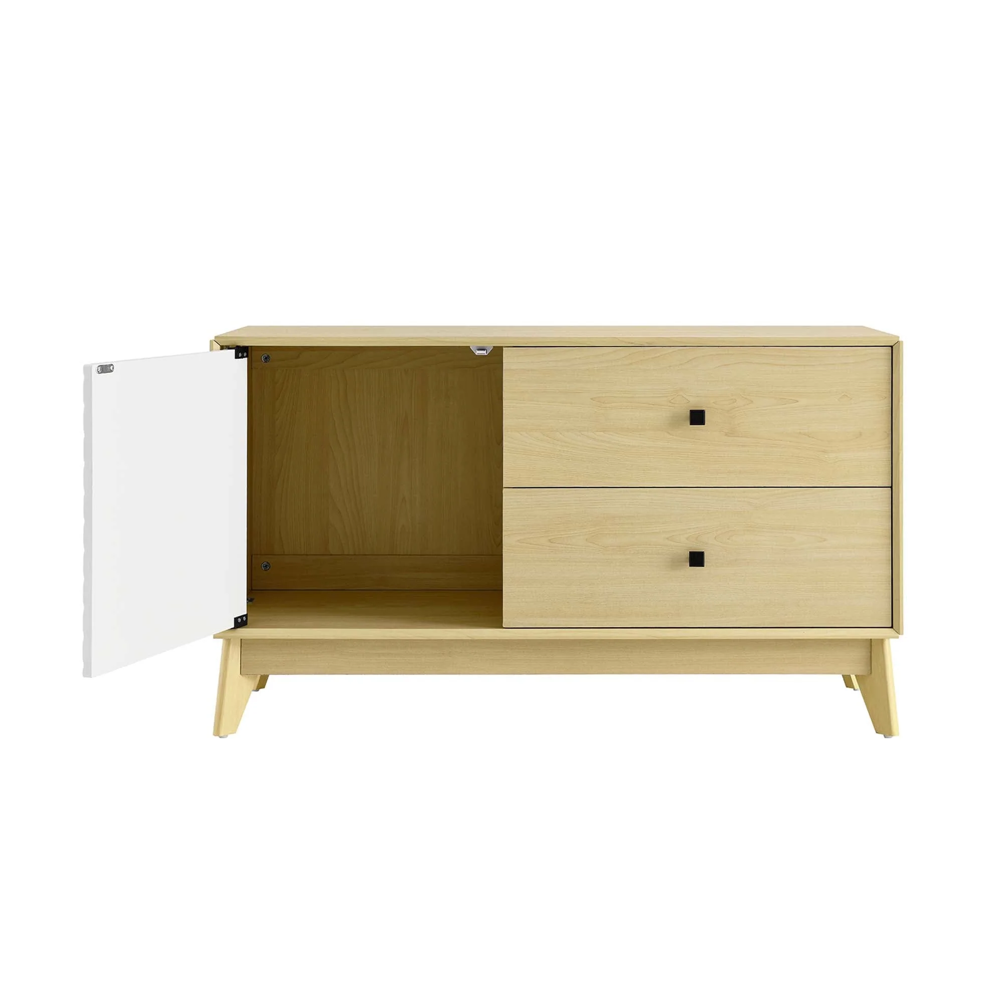 43 Inch Wood Grain Accent Cabinet with Geometric Grid Door and Two Drawers - Image 6