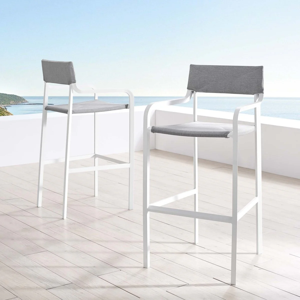 43" White and Gray Aluminum Outdoor Bar Stool Set of 2 - Image 8