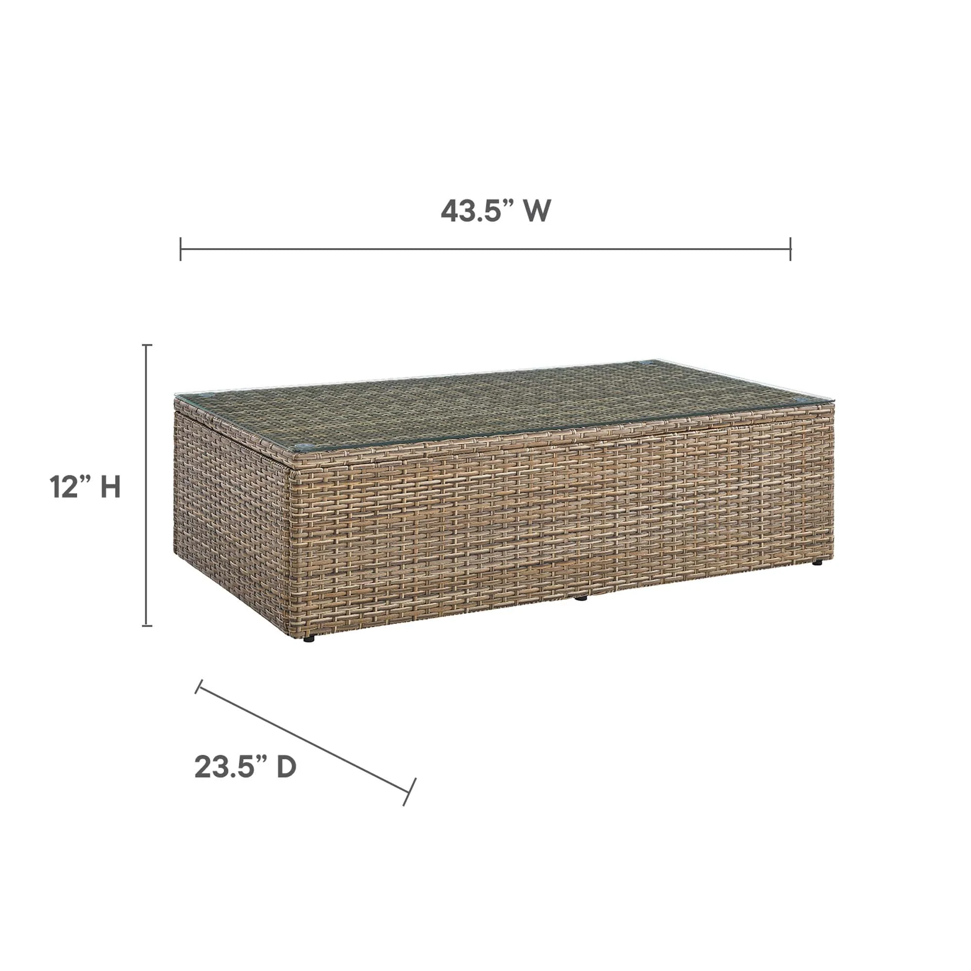 44" Brown Wicker Rattan Outdoor Patio Coffee Table - Image 3