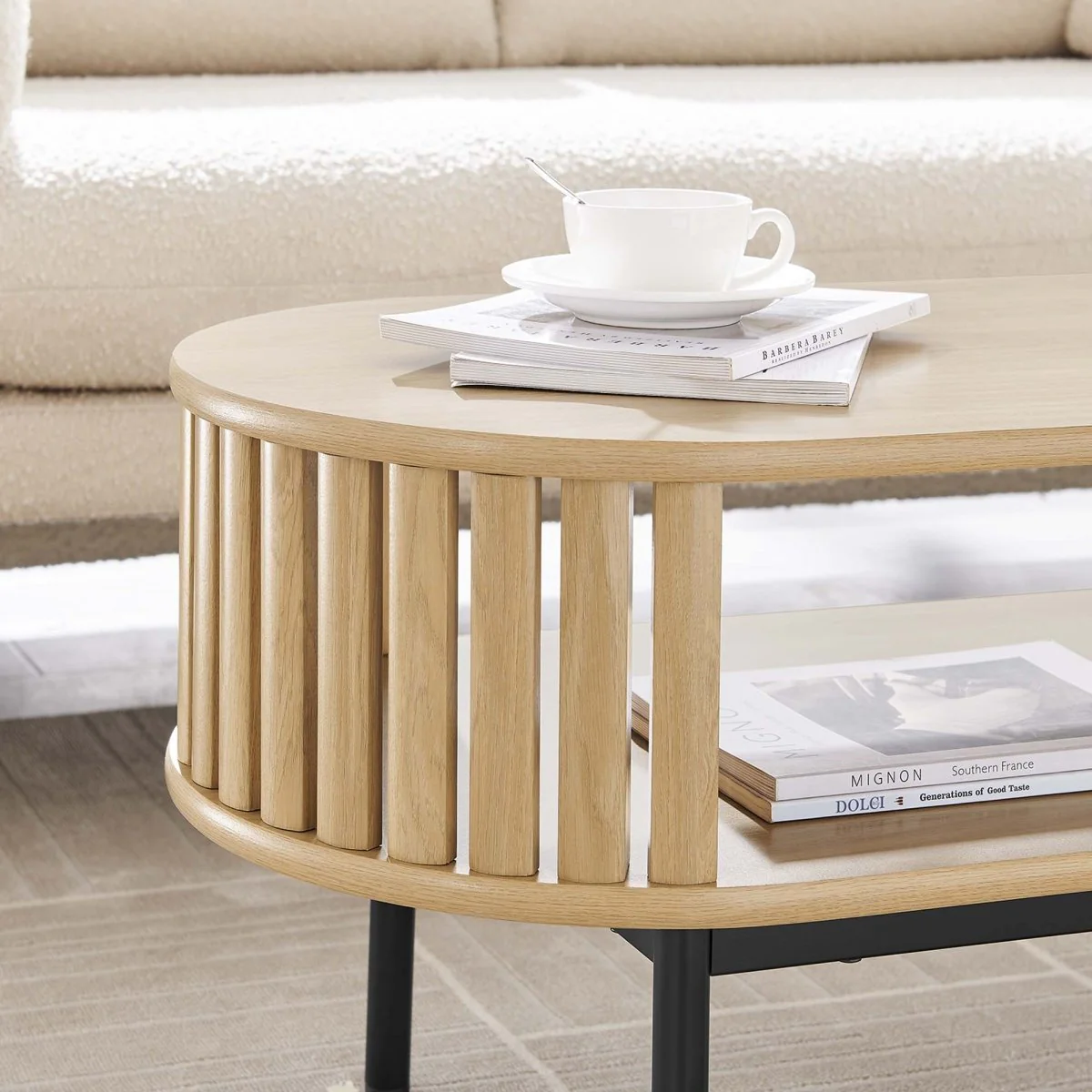 44 Inch Modern Oval Strip-Design Coffee Table - Image 4