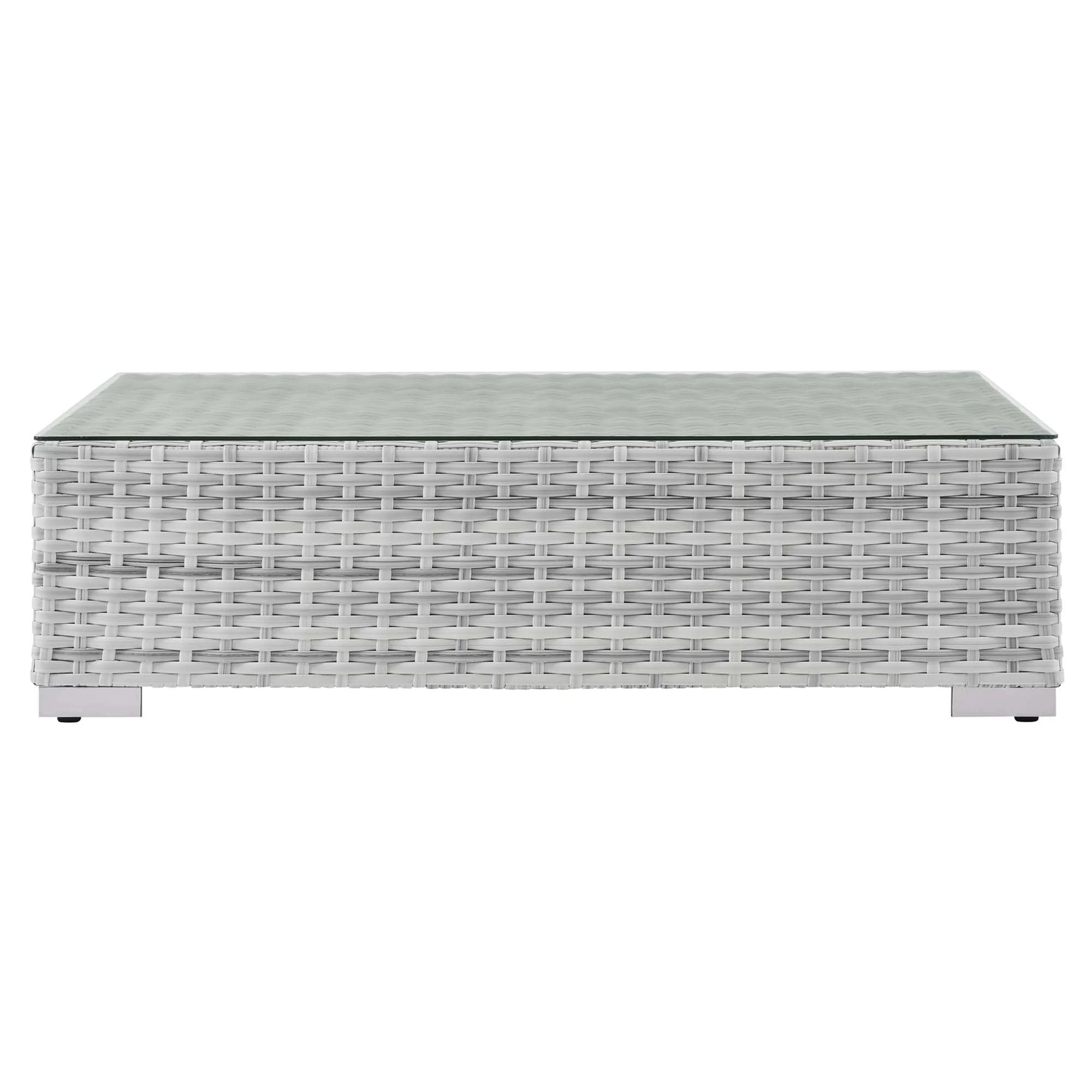 44" Light Gray Wicker Rattan Outdoor Patio Coffee Table - Image 3