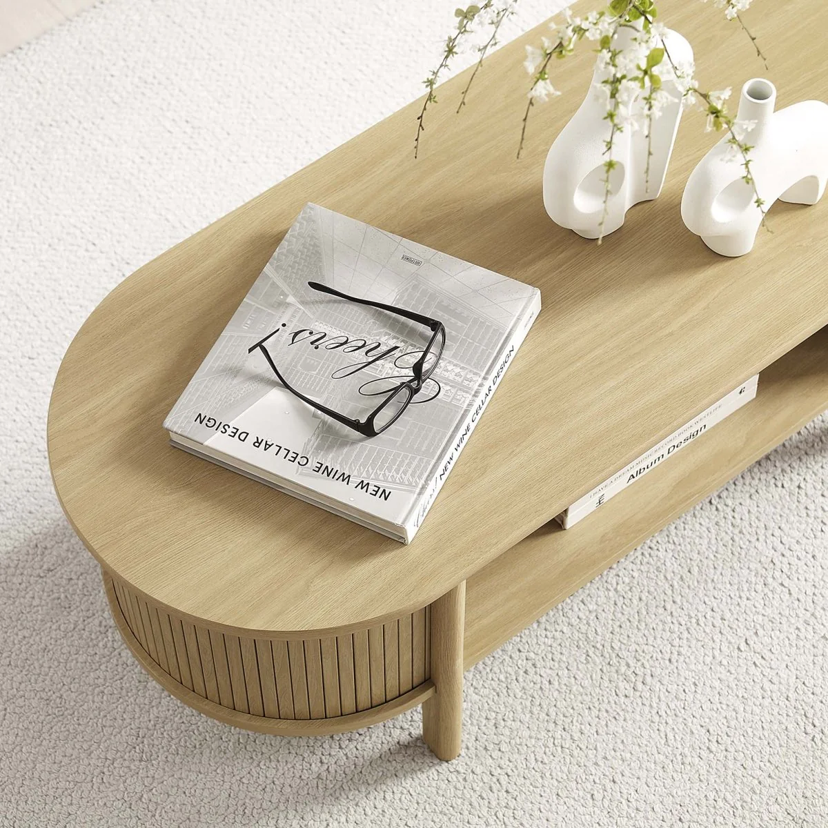 45 Inch Organic Fluted Oval Coffee Table - Image 4
