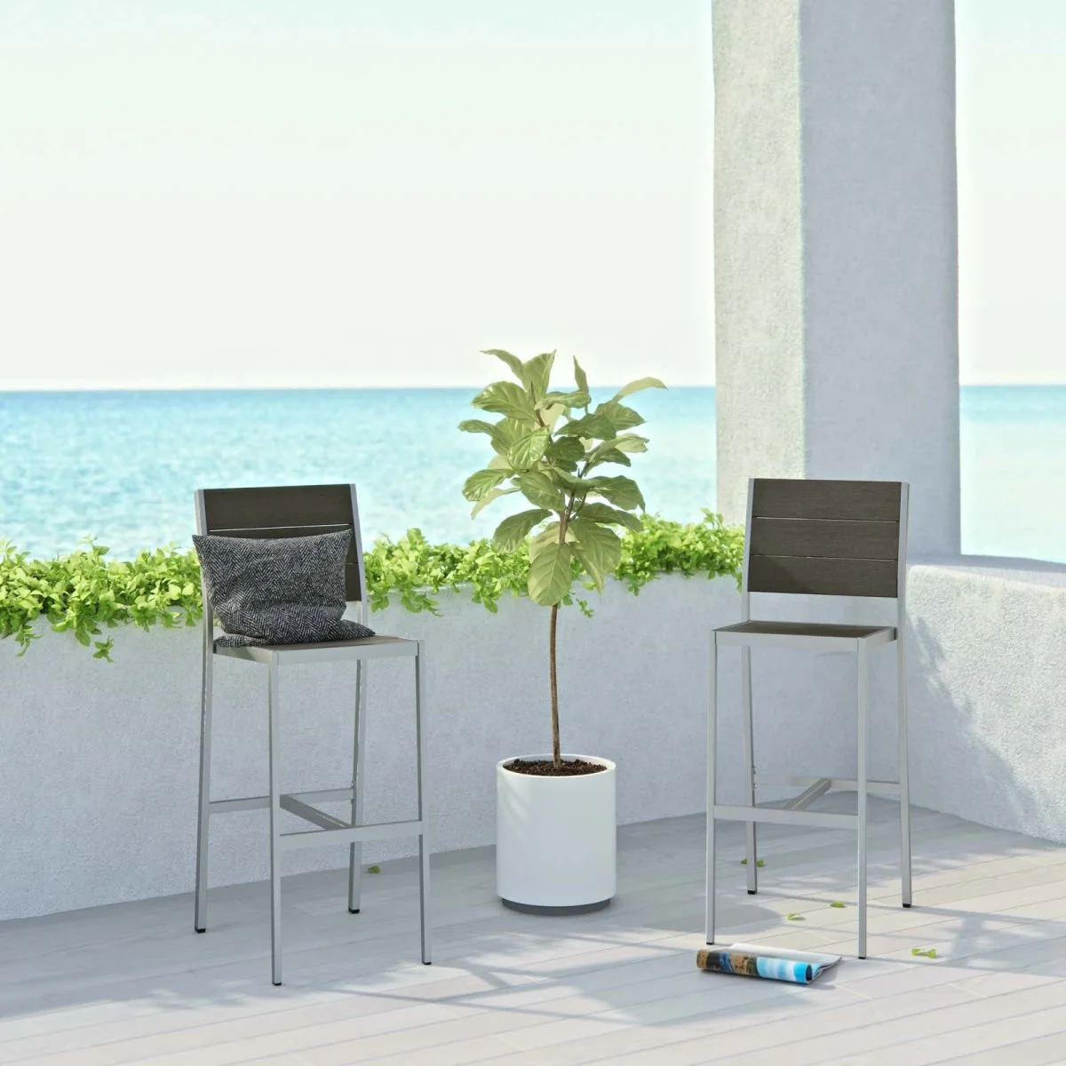 45" Outdoor Aluminum Armless Bar Stool Set of 2 – Silver Gray - Image 5