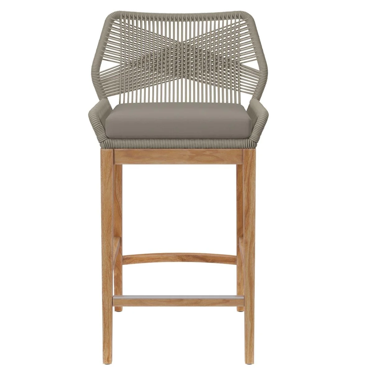 45" Outdoor Patio Teak Wood Bar Stool with Rope Back and Weather-Resistant Finish - Image 6