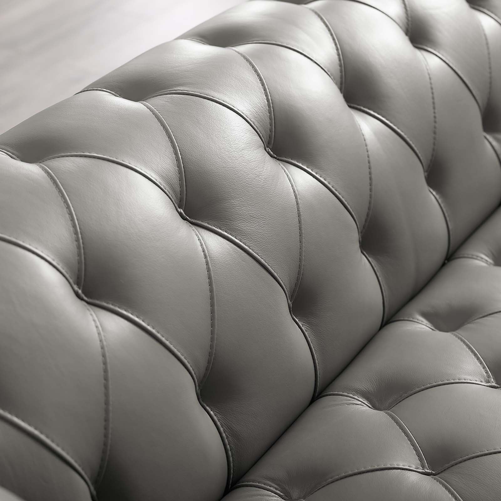 46 Inch Tufted Leather Chesterfield Armchair with Polished Stainless Steel Base - Image 2