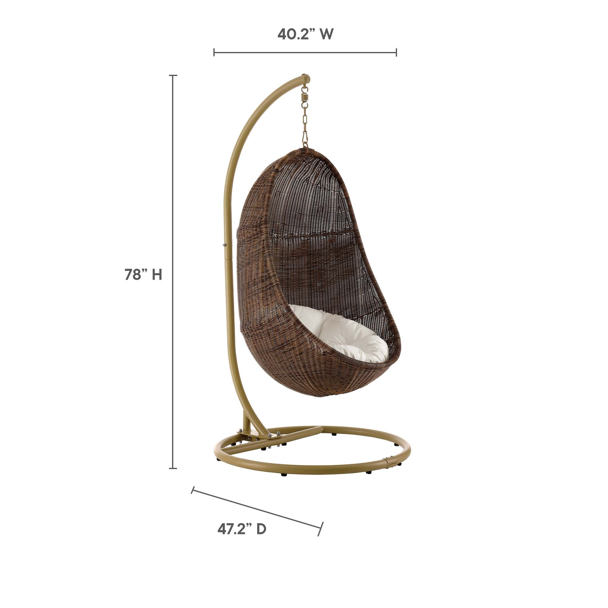 47" Coffee and White Outdoor Rattan Swing Chair with Stand - Image 3