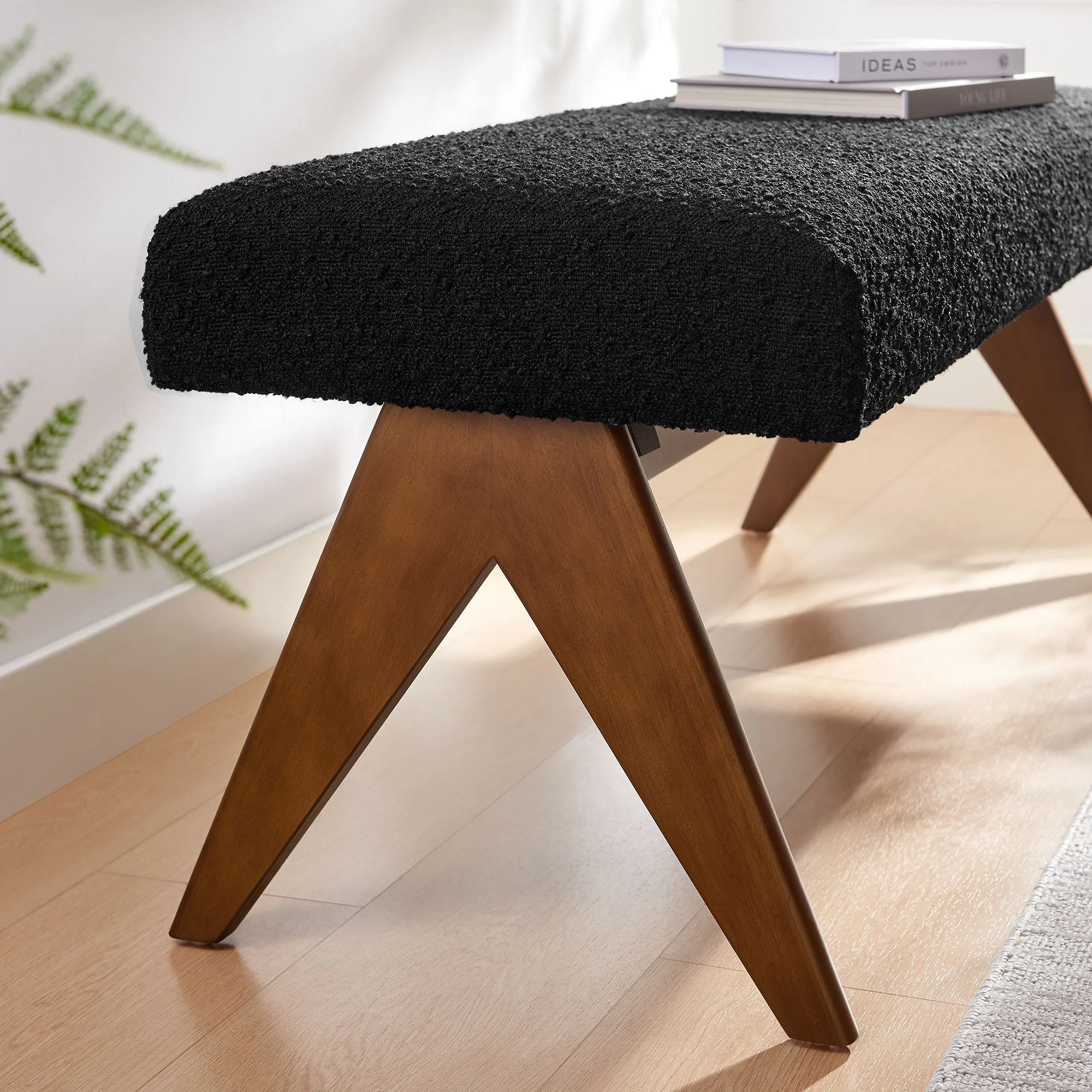 47 Inch Boucle Upholstered Accent Bench with Splayed Rubberwood Legs - Image 40